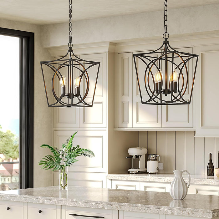 Tribesigns Lampadario industriale, lampada a sospensione geometrica con 4 lampadine E14, altezza regolabile