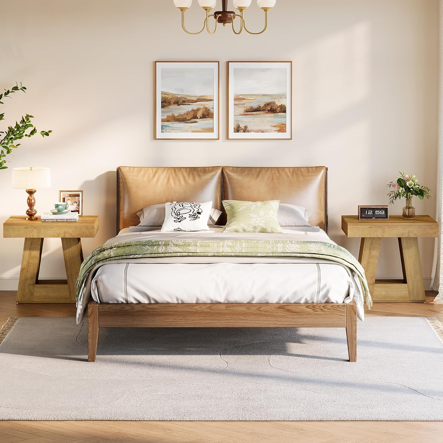 Tribesigns Tavolino laterale da 60 cm, moderno comodino a 2 livelli con base trapezoidale