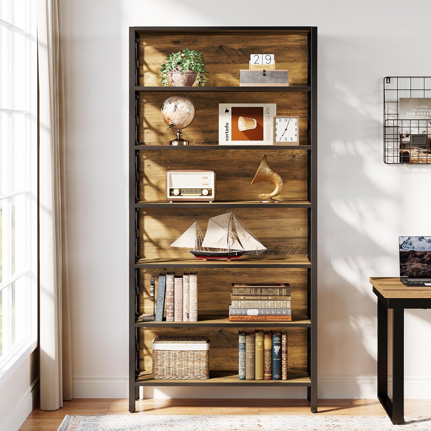 Tribesigns Libreria da 180 cm, Libreria industriale a 6 livelli per ufficio