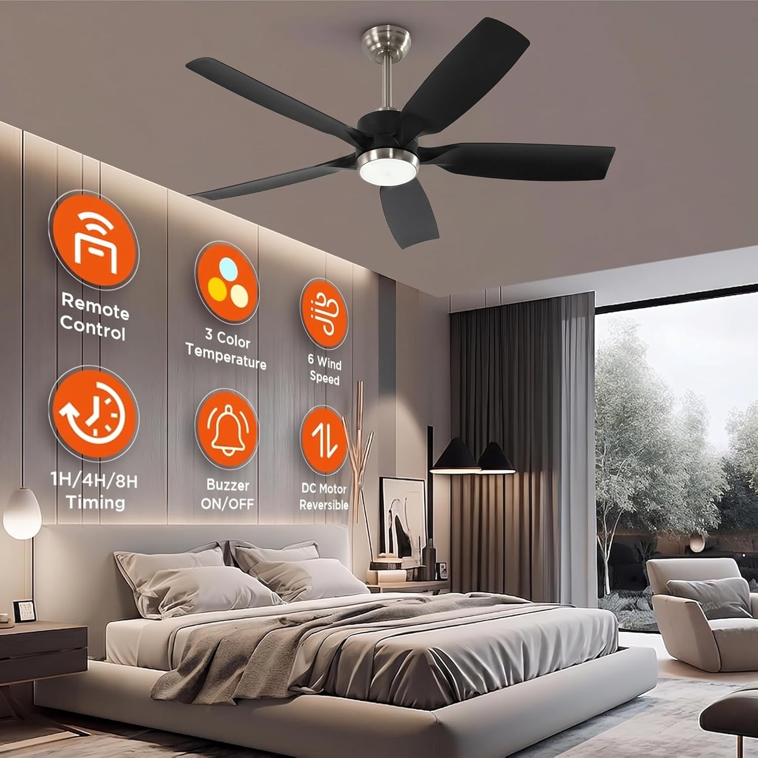 Tribesigns Ventilatore da soffitto moderno da 132 cm con luce, telecomando, illuminazione a LED dimmerabile,  ventilatore da soffitto intelligente a 5