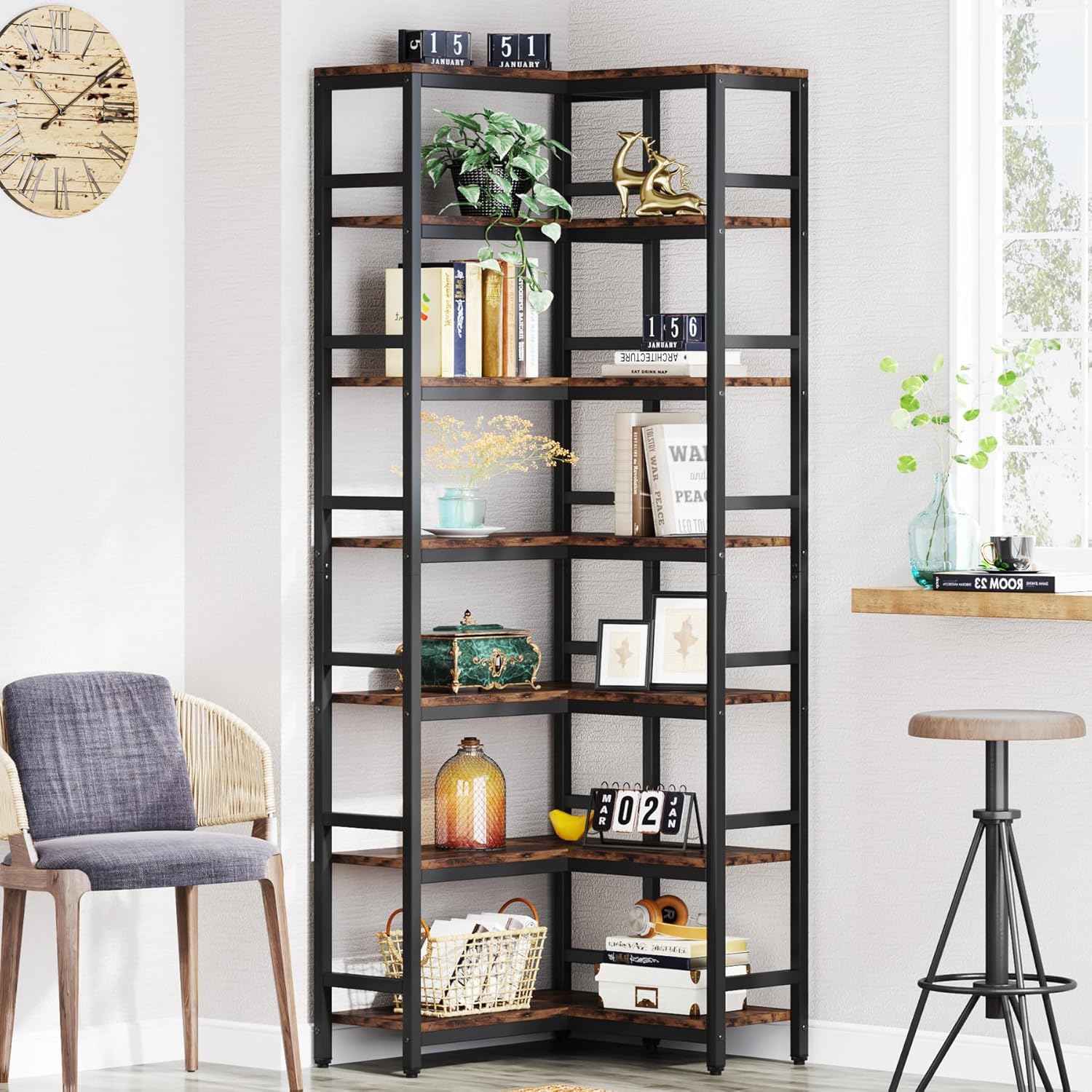 Tribesigns Grande Libreria Angolare, Scaffale Industriale da Pavimento con Struttura in Metallo