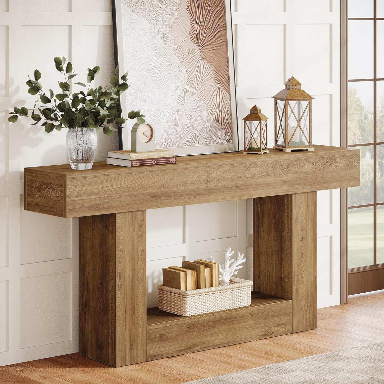 Tribesigns 160 cm Tavolo consolle in legno, tavolo da ingresso con 2 ripiani in stile fattoria