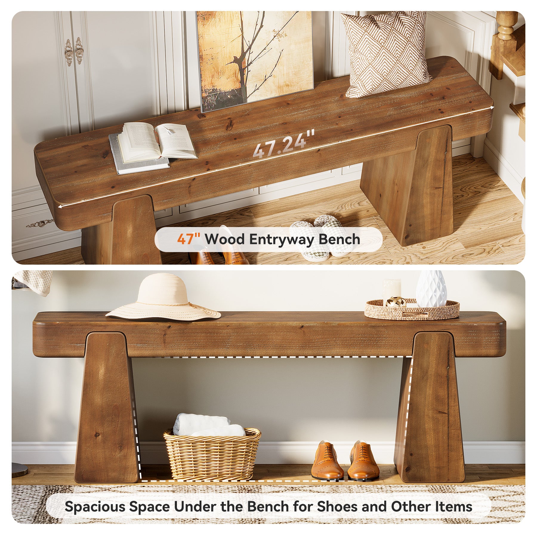 Tribesigns Panca in legno massello da 120 cm, stile country con gambe rinforzate