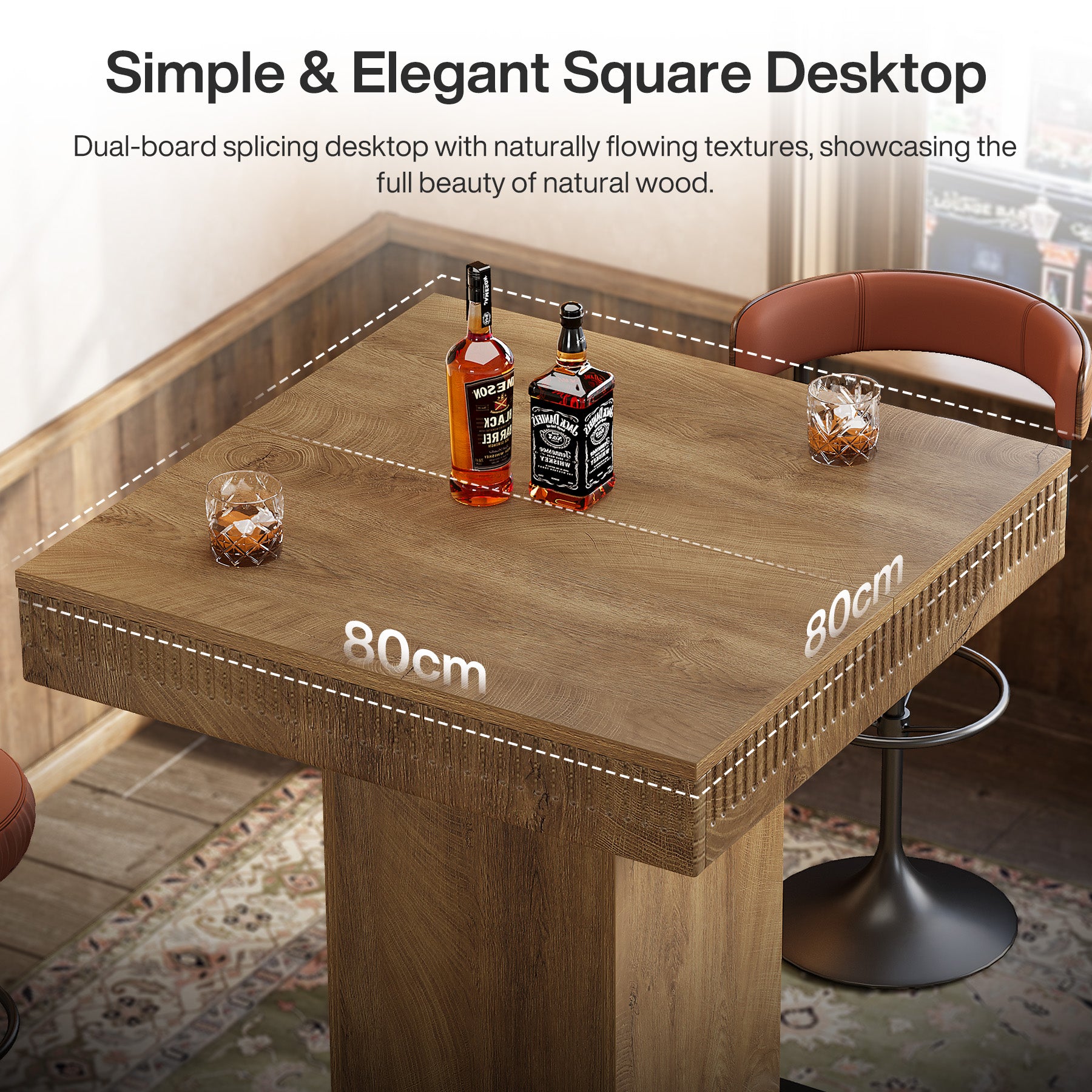 Tribesigns Tavolo da bar alto 95 cm, tavolo quadrato da bistrot in legno con poggiapiedi