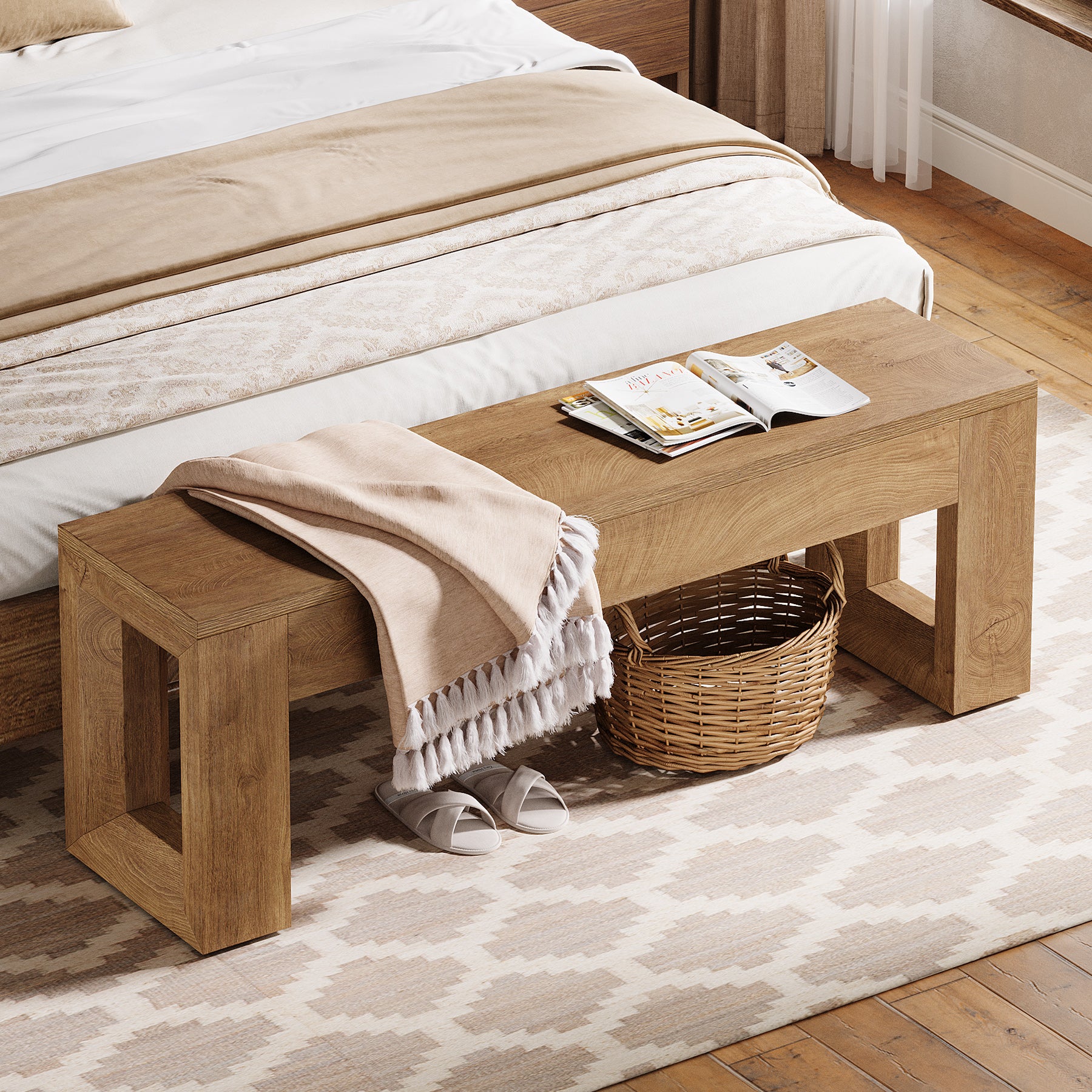 Panca Country in MDF, 120 cm, per Sala da Pranzo e Camera da Letto