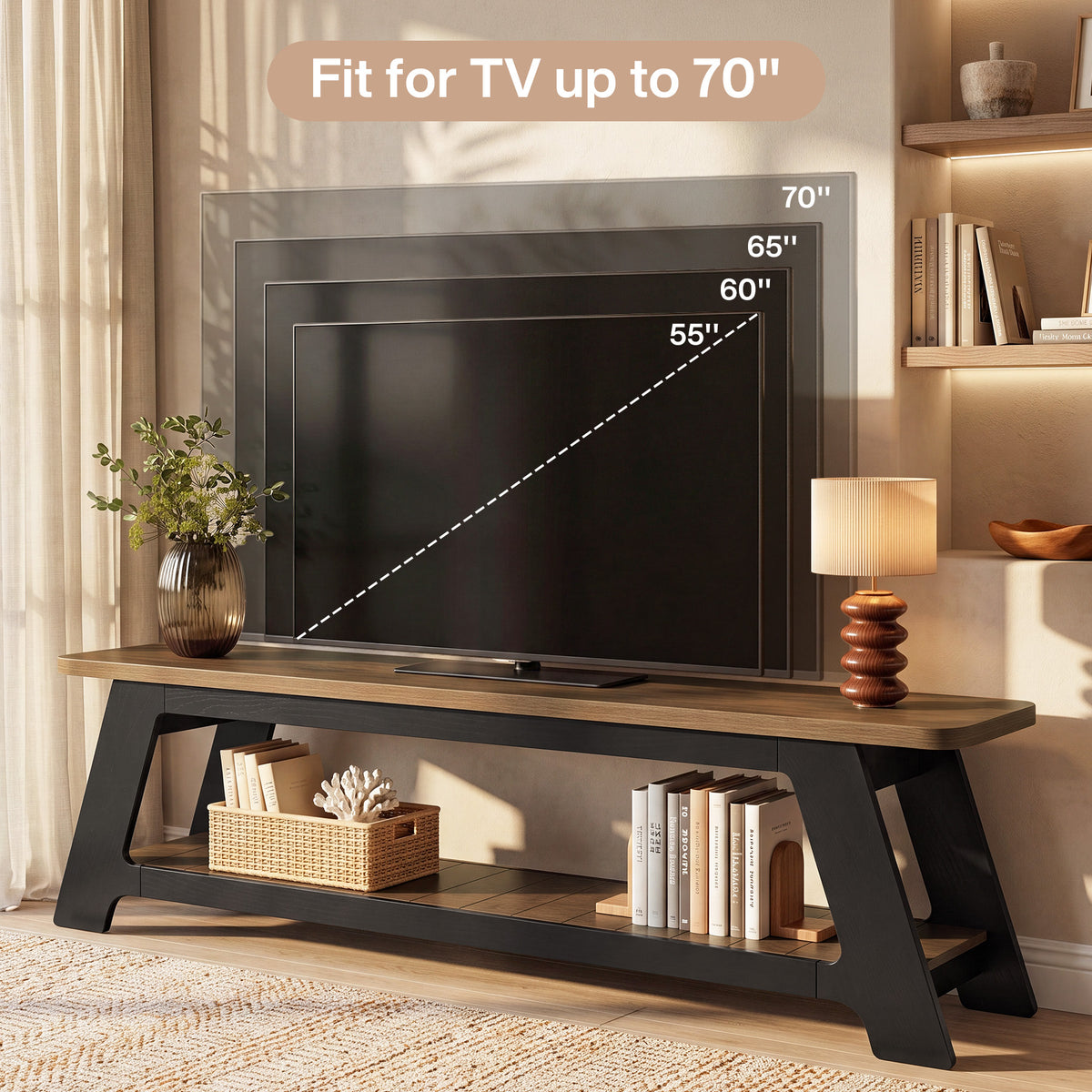 Mobile TV Moderno Country con Ripiano Aperto, 160 cm, per TV fino a 70", per Soggiorno