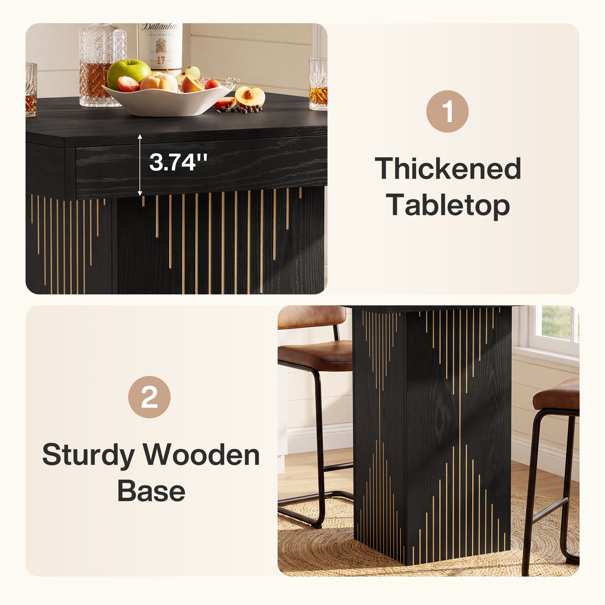 Tavolo Alto da Bar Quadrato con Base a Colonna, 80 x 80 cm, per Cucina e Soggiorno