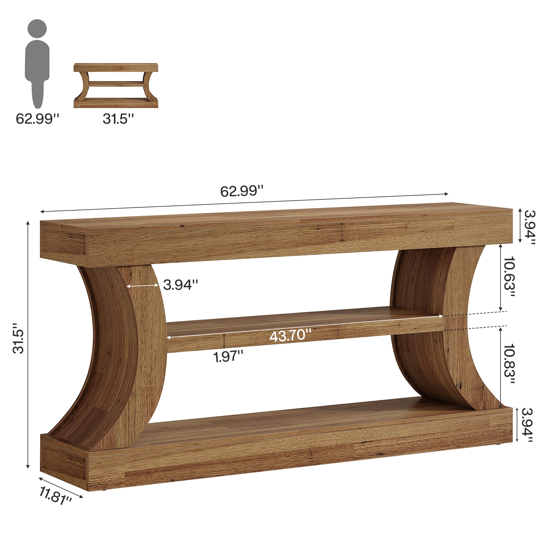 Tribesigns Consolle da 160 cm con design curvo, Mobile TV basso con vano contenitore per soggiorno