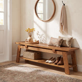 Tribesigns Panca in legno massello da 140 cm con ripiano porta scarpe, ideale per l'ingresso 3