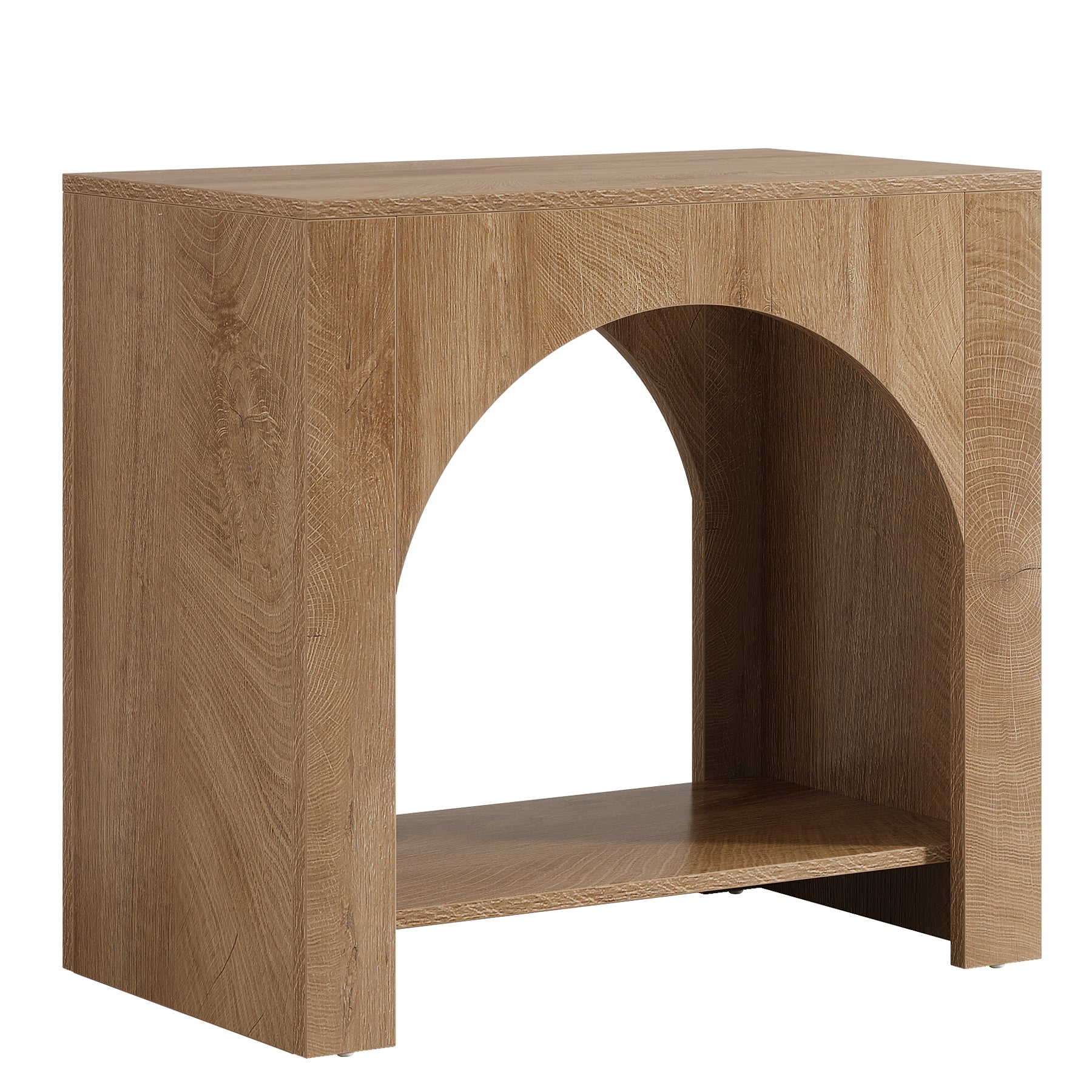 Tavolino Laterale Rustico in Legno a 2 Ripiani con Vano Contenitore, per Soggiorno