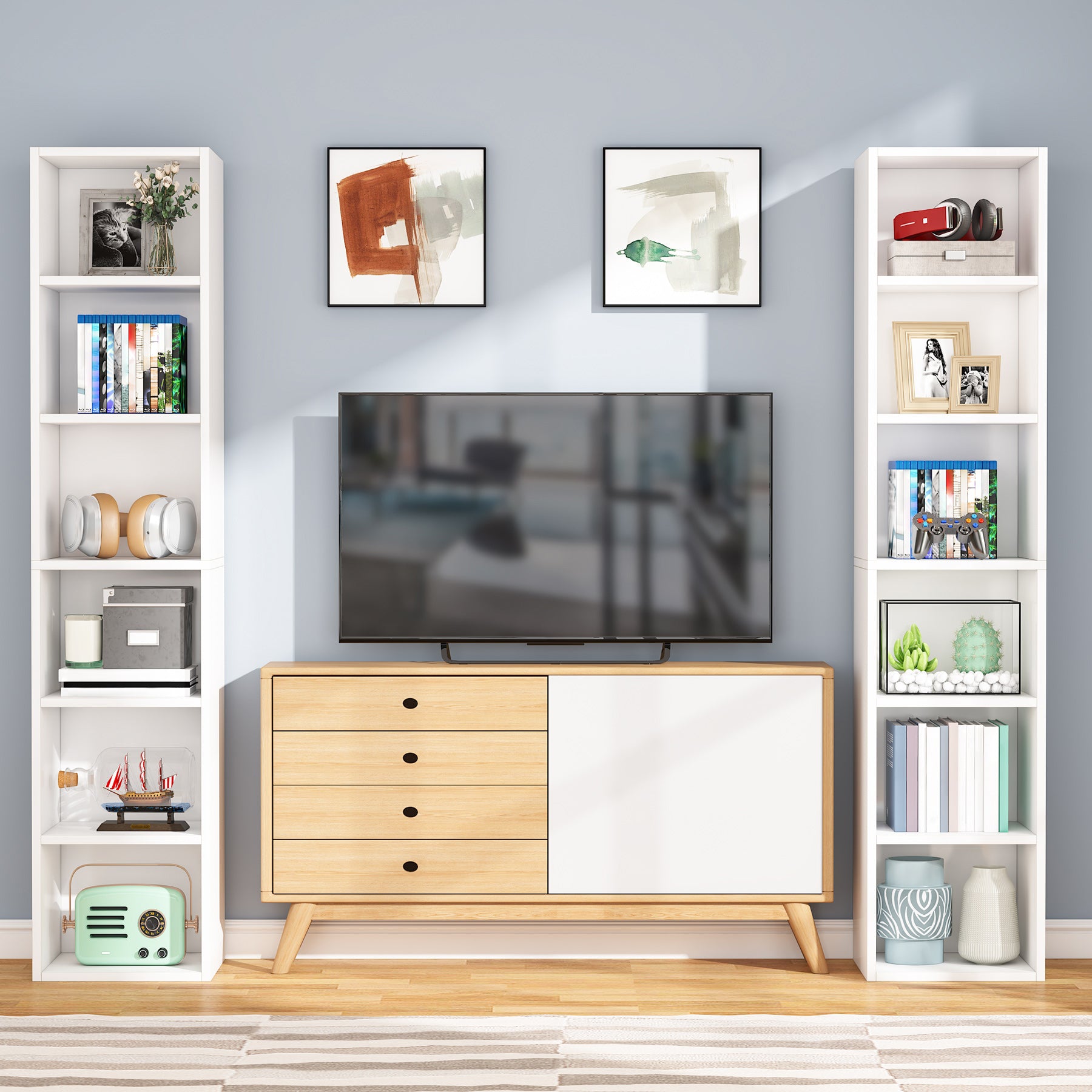 Tribesigns Libreria alta 180 cm, libreria angolare stretta con cubo espositivo a 6 ripiani