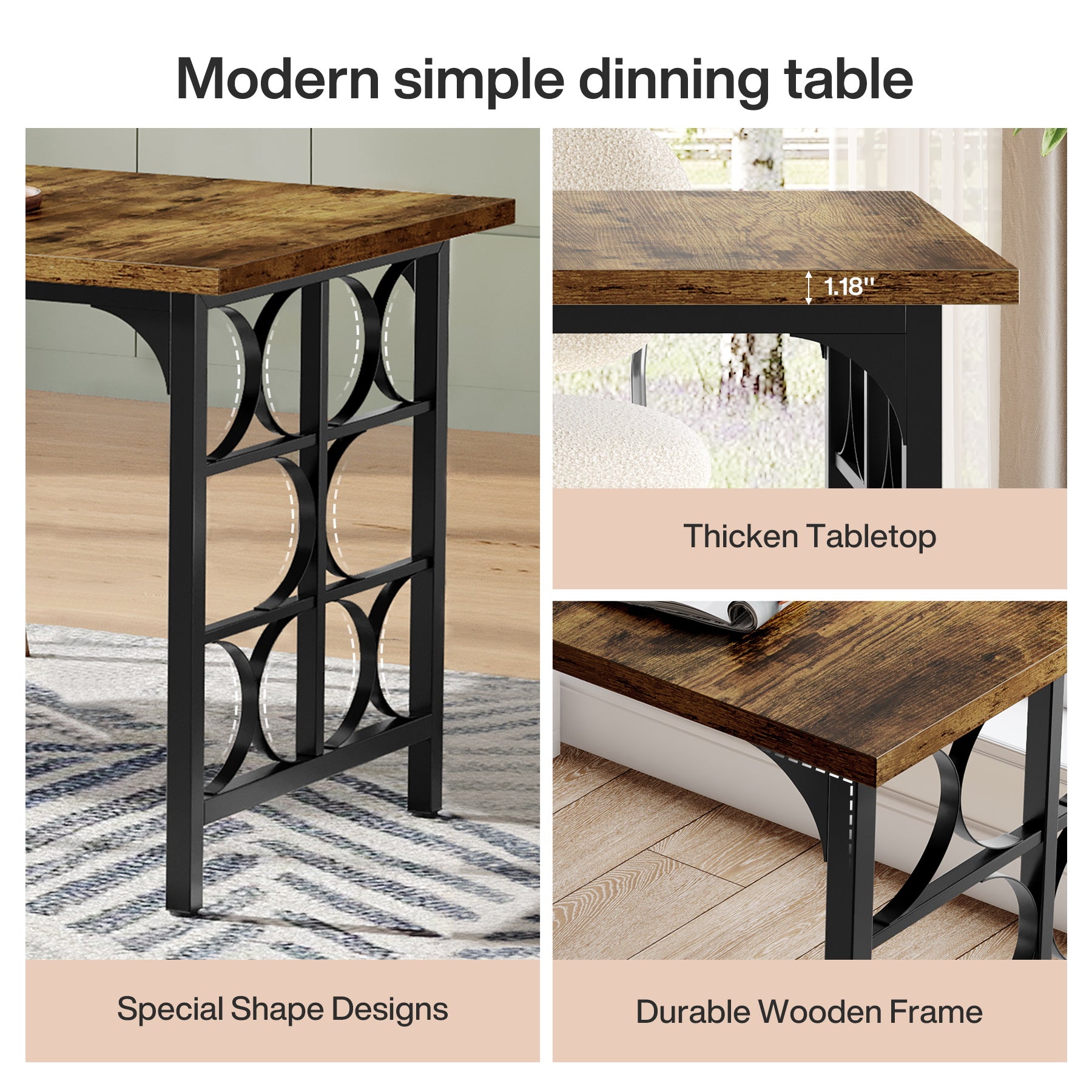 Tribesigns Tavolo da pranzo, 139 cm tavolo da cucina per 4-6 persone