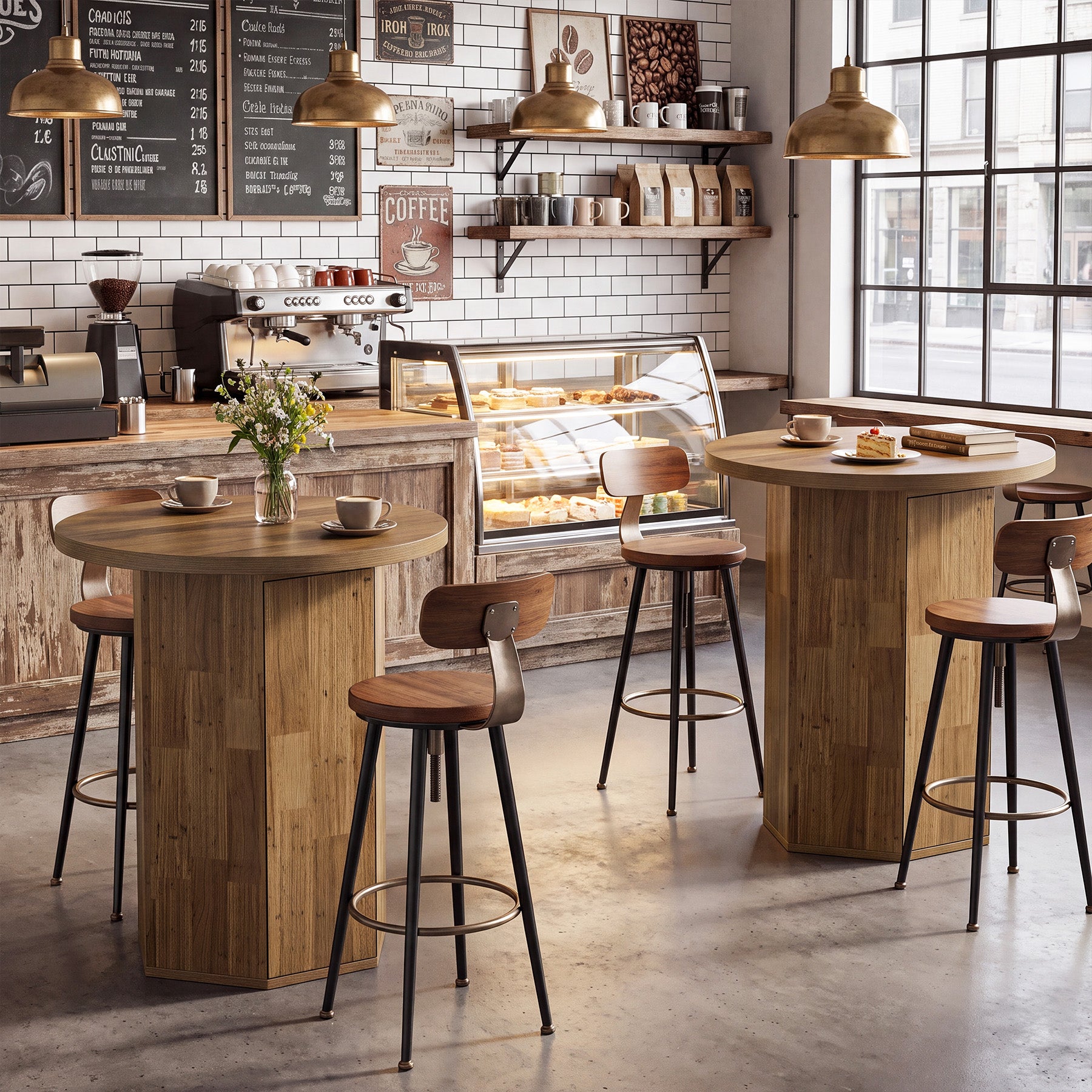Tavolo da Bar Alto Rotondo Country con Vano Contenitore, Ø 80 cm, per Cucina e Soggiorno