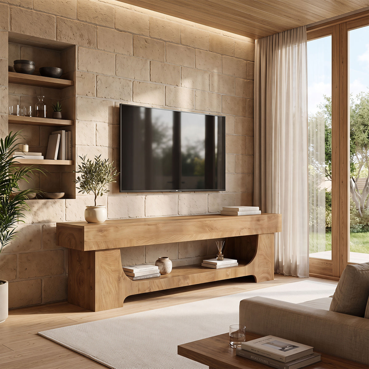 Tribesigns Mobile TV Basso Rustico in Legno con Ripiano Aperto, 160 cm, per TV fino a 75"
