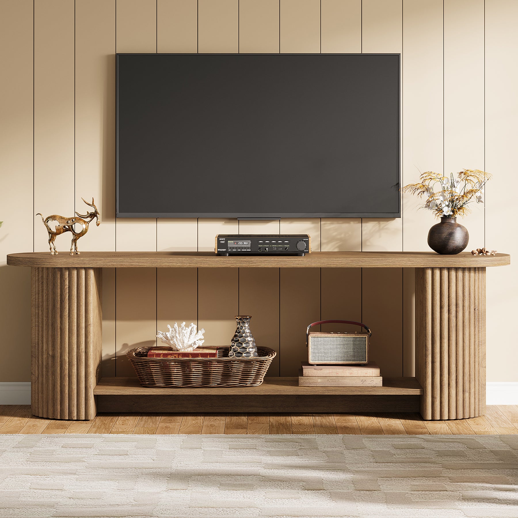 Tribesigns Mobile TV da 160 cm con design a coste, mobile multimediale rustico per soggiorno