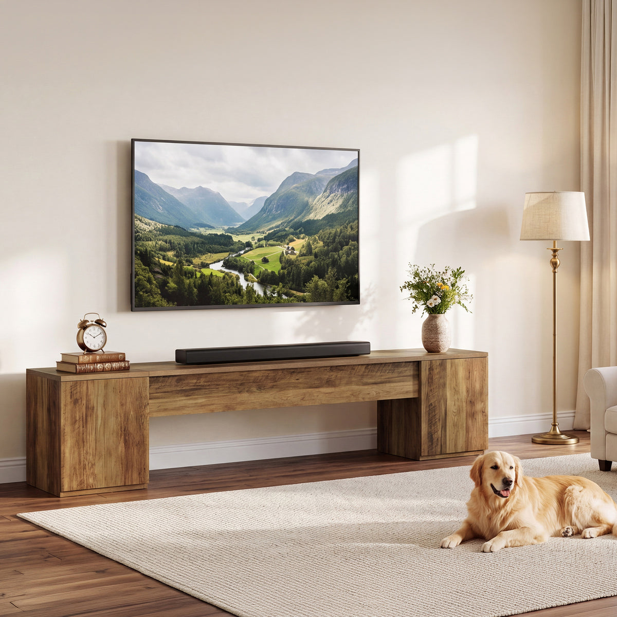 Mobile TV con 2 Vani Contenitori Chiusi, 221 cm, per TV fino a 95"