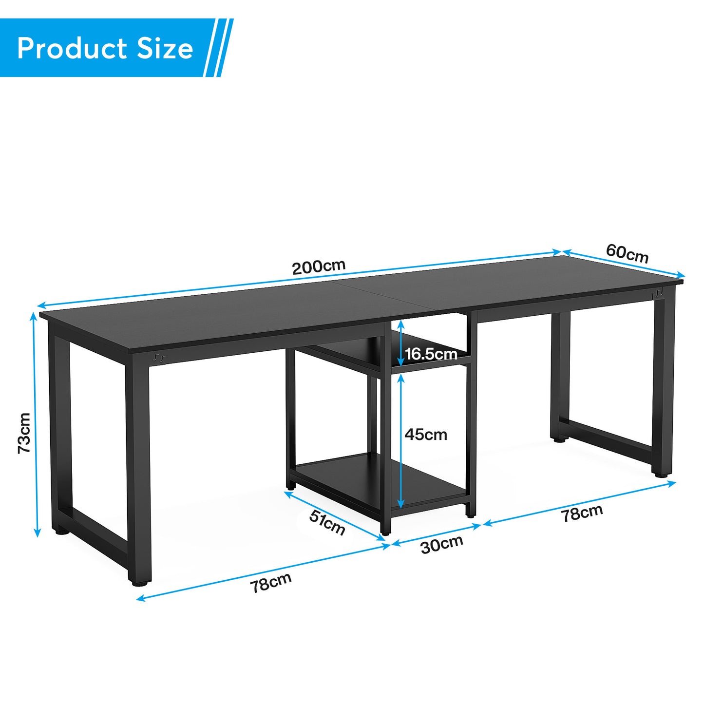 Tribesigns Scrivania Doppia 200 cm, Extra Lunga Scrivania Computer con Ripiani Portaoggetti