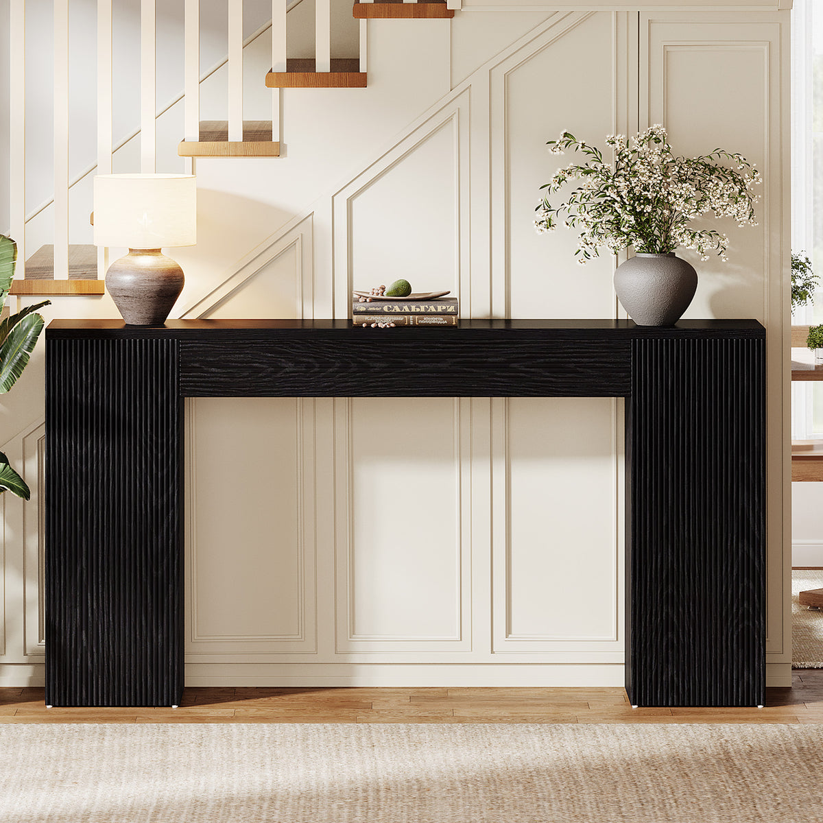 Consolle Stretta in MDF con Frontale Scanalato, 160 cm, per Ingresso