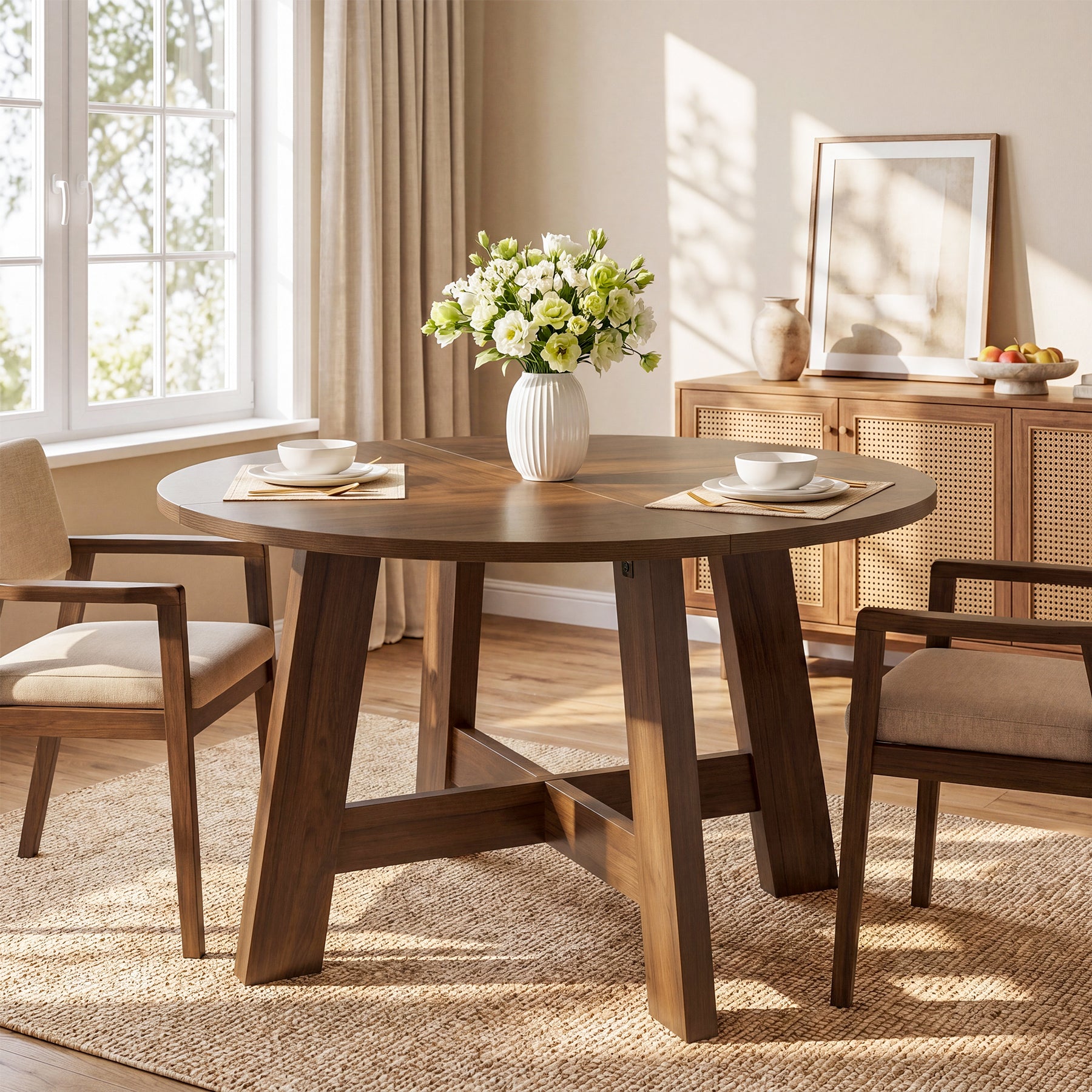 Tribesigns Tavolo da pranzo da 118 cm, tavolo da cucina con traversa di rinforzo per 4-6 persone