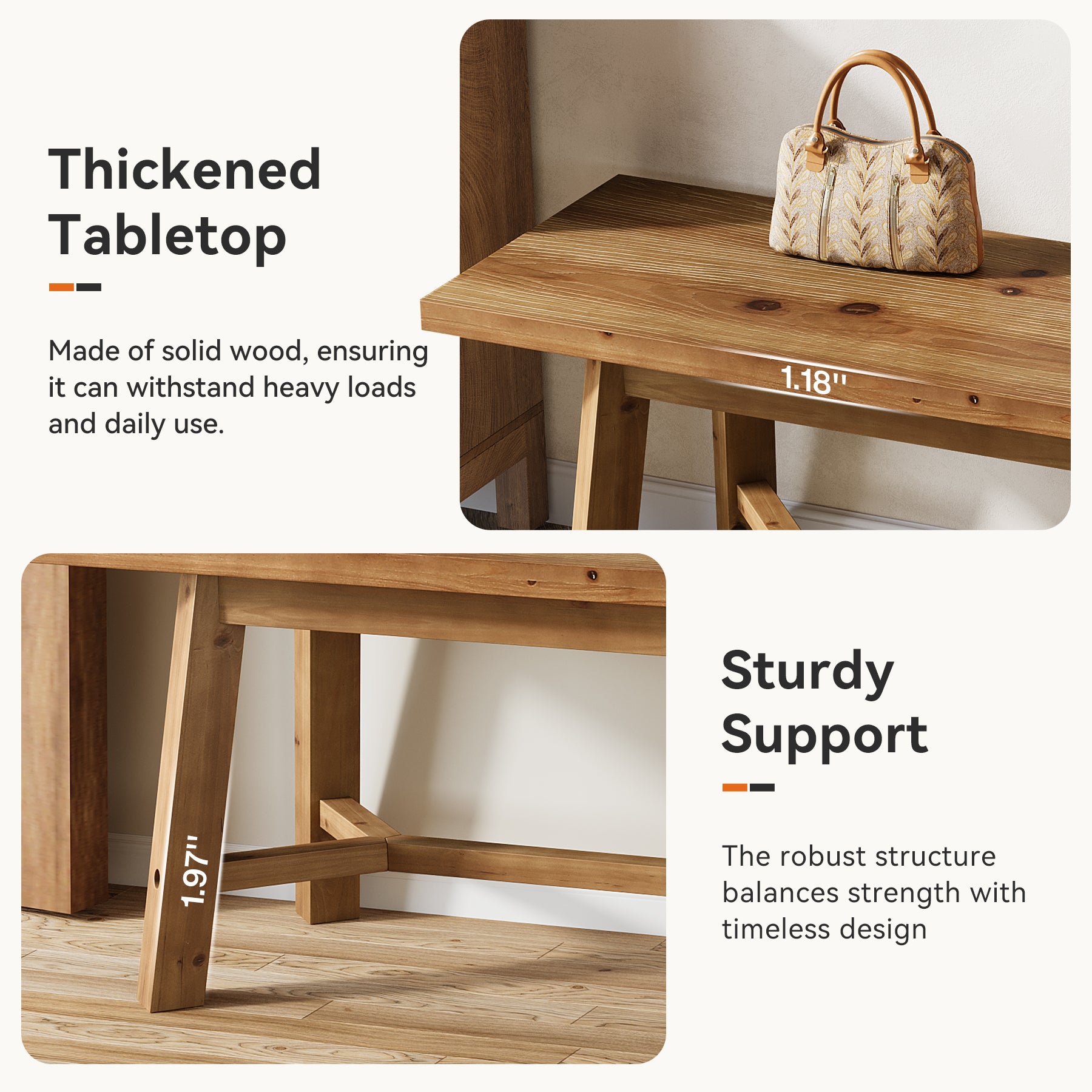 Tribesigns Panca in legno massello, 140 cm, stile rustico, ideale per l'ingresso