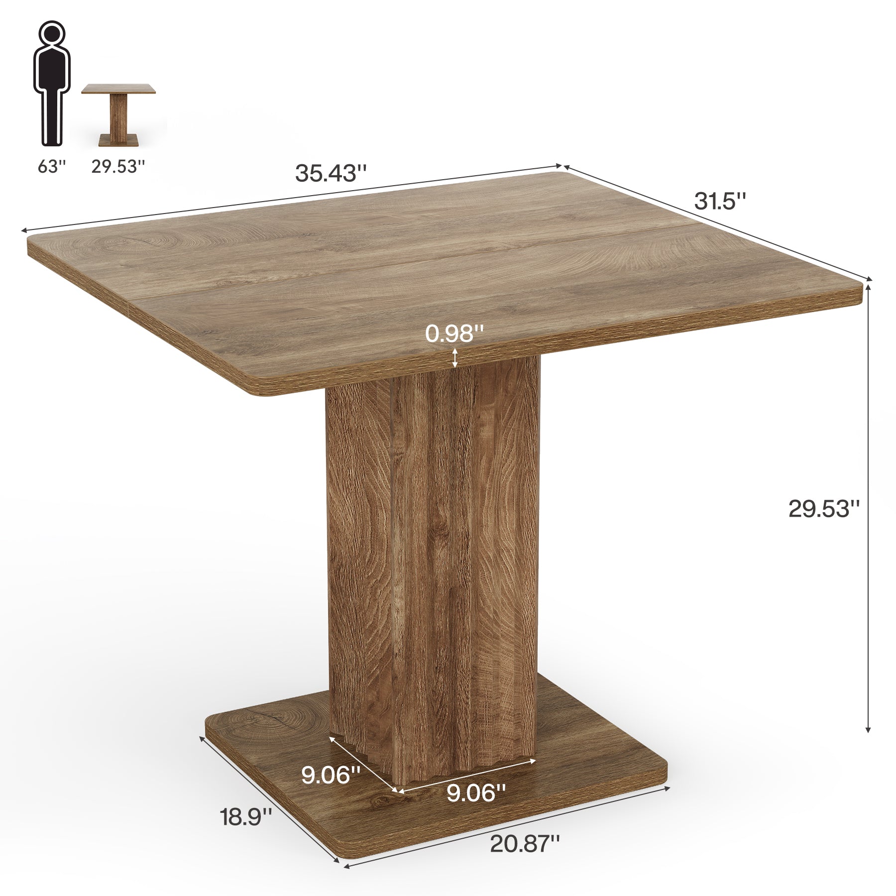 Tribesigns Tavolo da pranzo, 90 x 80 cm piccolo tavolo da cucina con base stabile per 4 persone