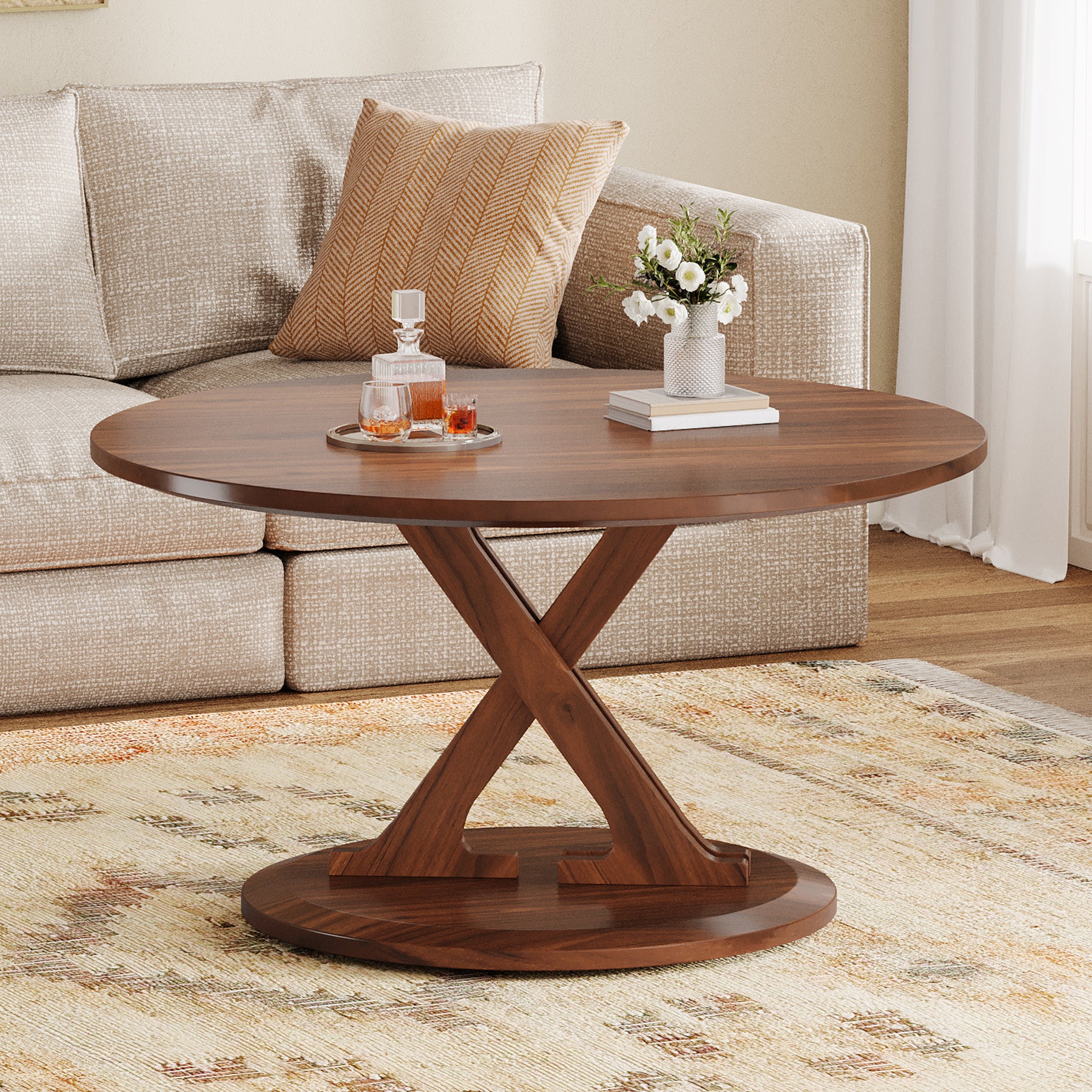 Tribesigns Tavolino Rotondo da 80 cm, Moderno Tavolino da Salotto con Base a Forma di X