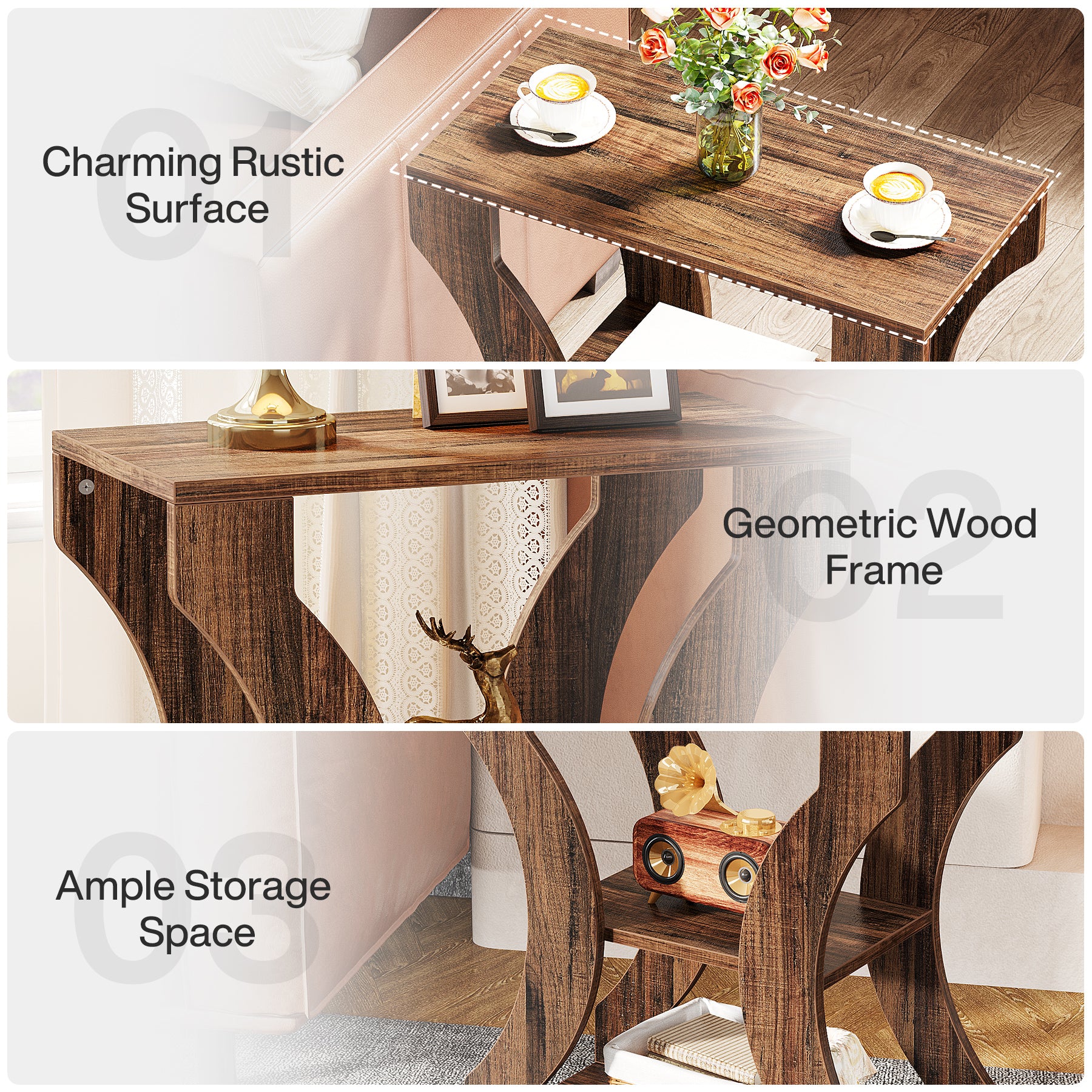 Tribesigns Tavolino da 60 cm, tavolino da caffè a 3 ripiani con scomparti portaoggetti