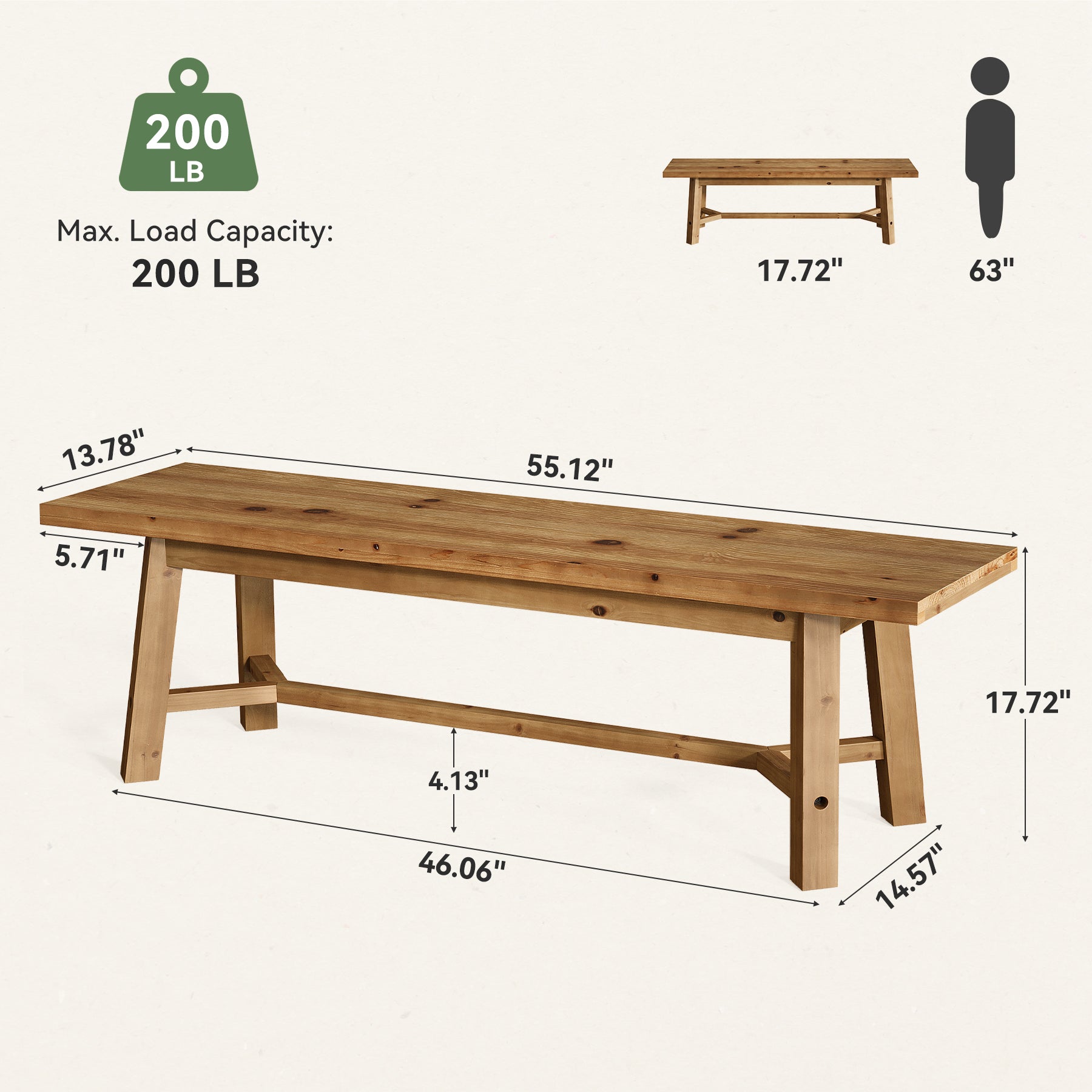 Tribesigns Panca da pranzo rustica in legno massello, 140 cm, lunga panca da cucina