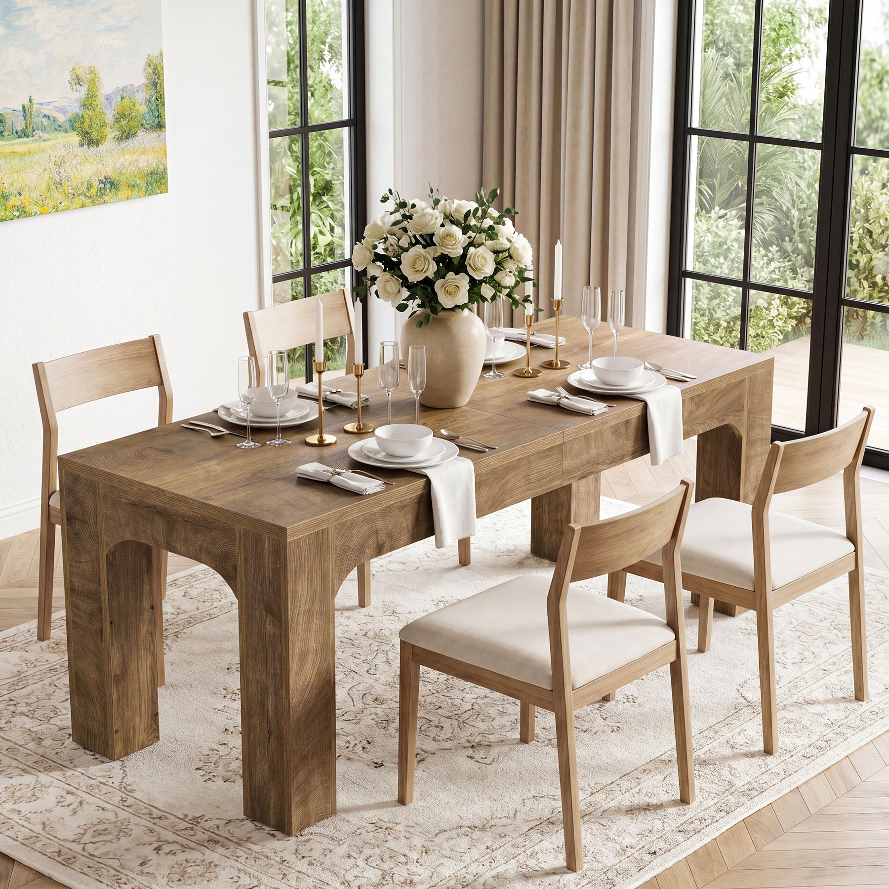 Tavolo da Pranzo Rettangolare Country in Legno con Gambe Robuste, 180 cm, per 4-6 Persone