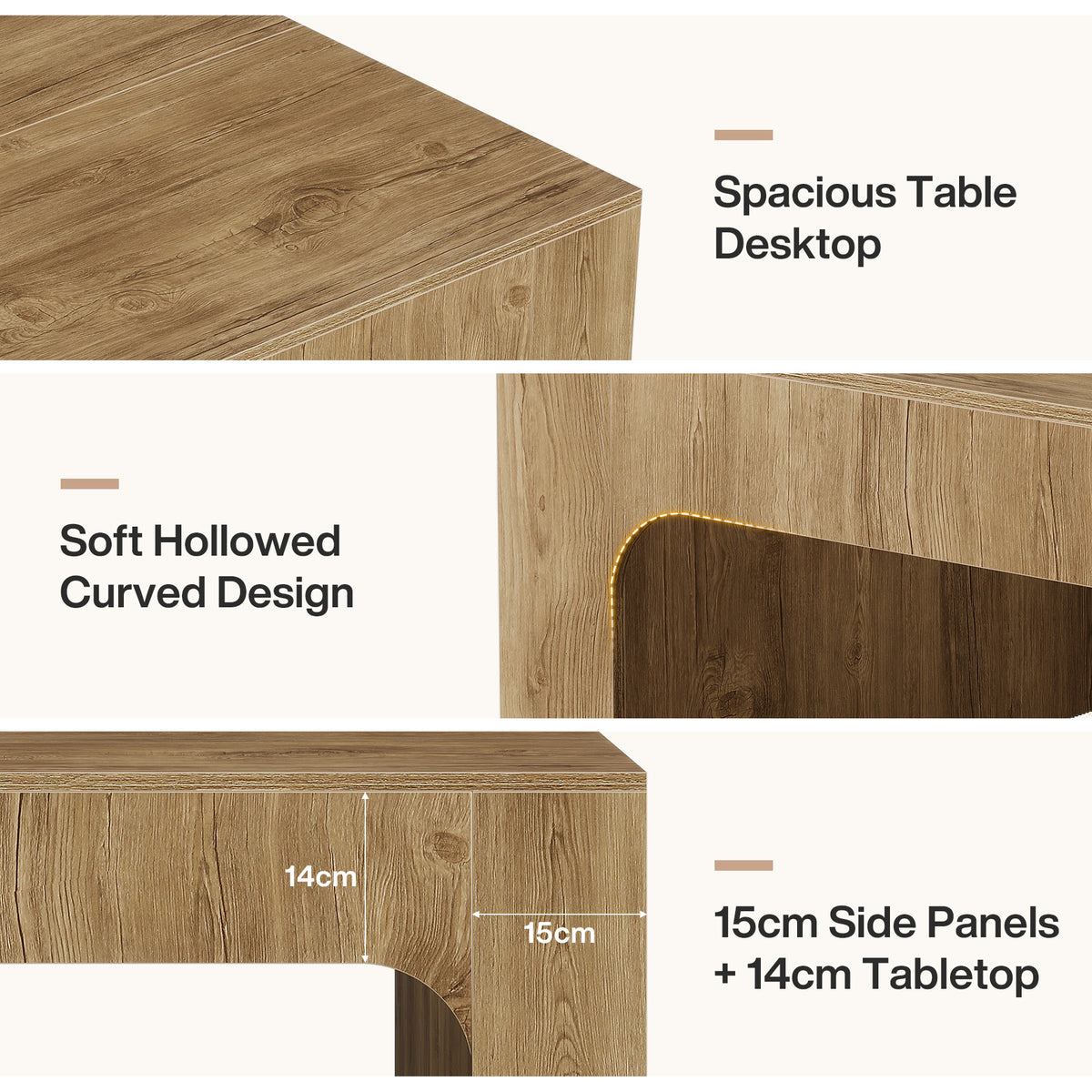 Tavolino da Salotto Quadrato Country in Legno con Design Curvato, 100 x 100 cm, per Soggiorno
