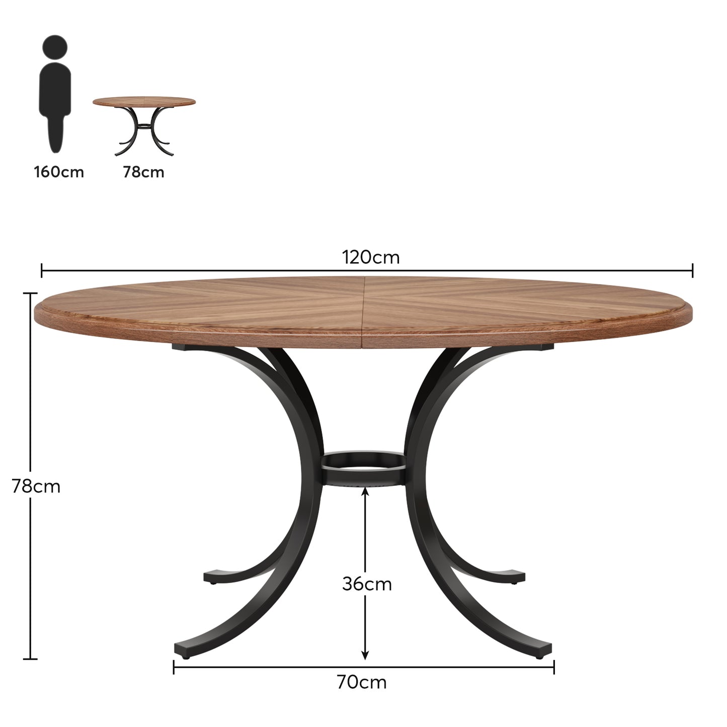 Tribesigns Tavolo da pranzo, 120 cm moderno tavolo rotondo da cucina  per 4-6 persone