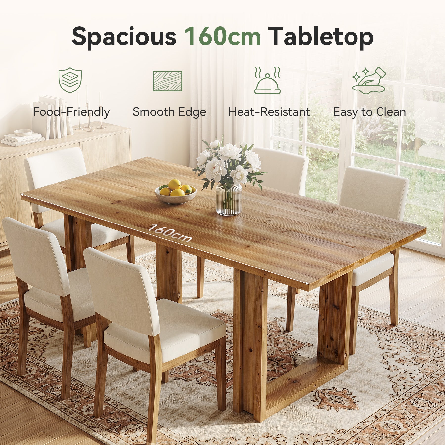 Tribesigns Tavolo da pranzo in legno massello da 160 cm, tavolo da cucina rettangolare per 4-6 persone