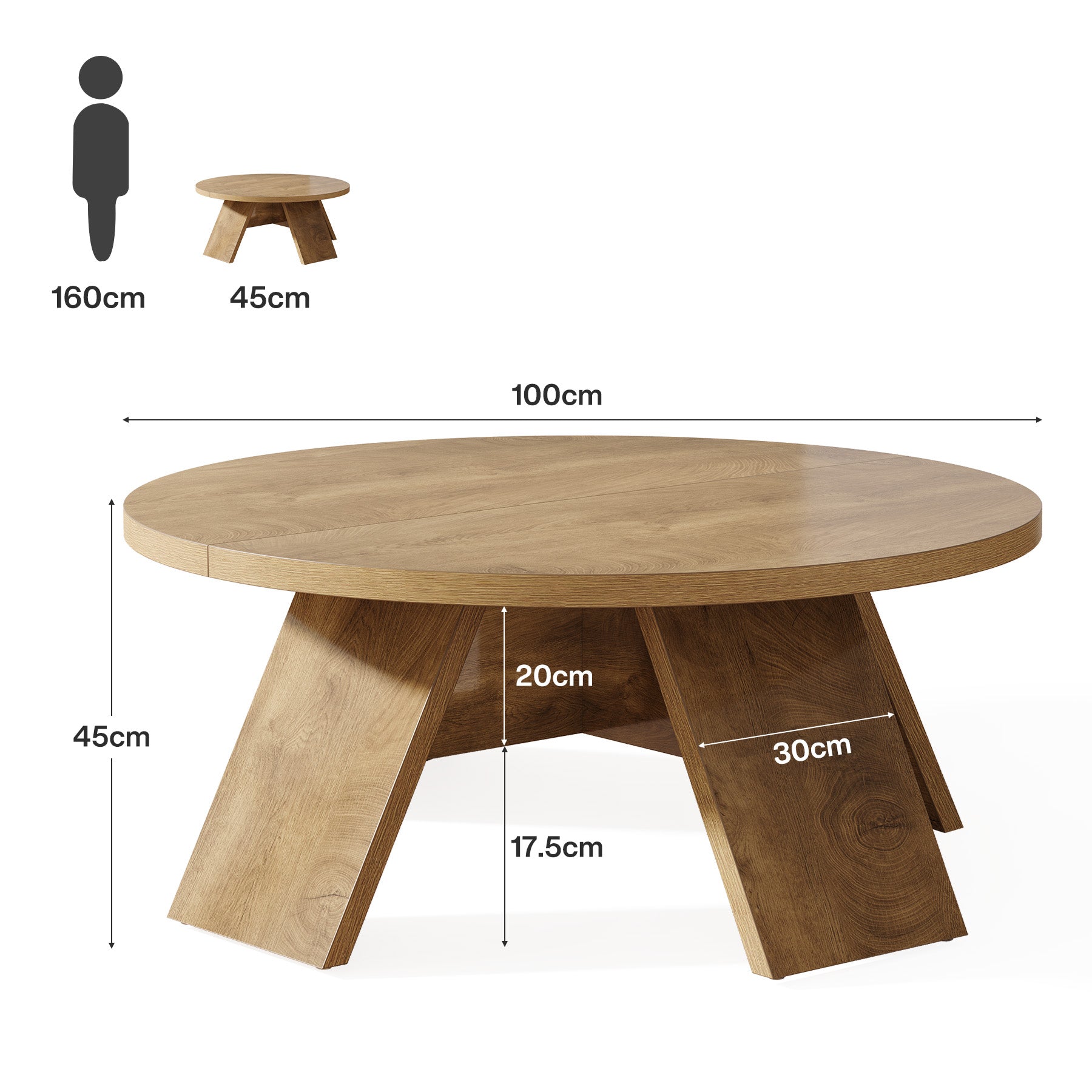 Tribesigns Tavolino da Caffè Rotondo, Tavolino da 100 cm con Base Robusta e Stabile