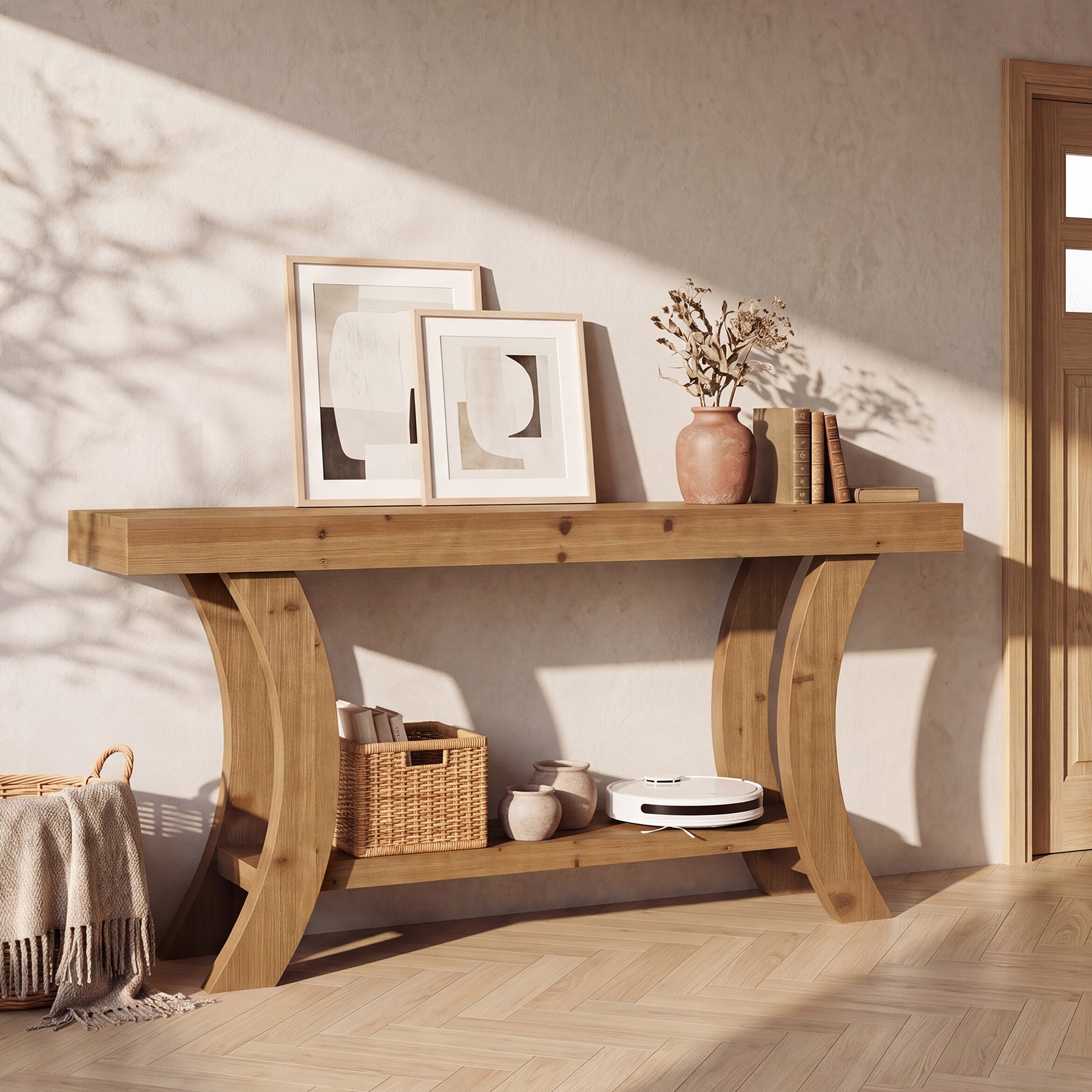 Tribesigns Consolle in legno massello, 160 cm, tavolo da ingresso con ripiano e struttura ad arco