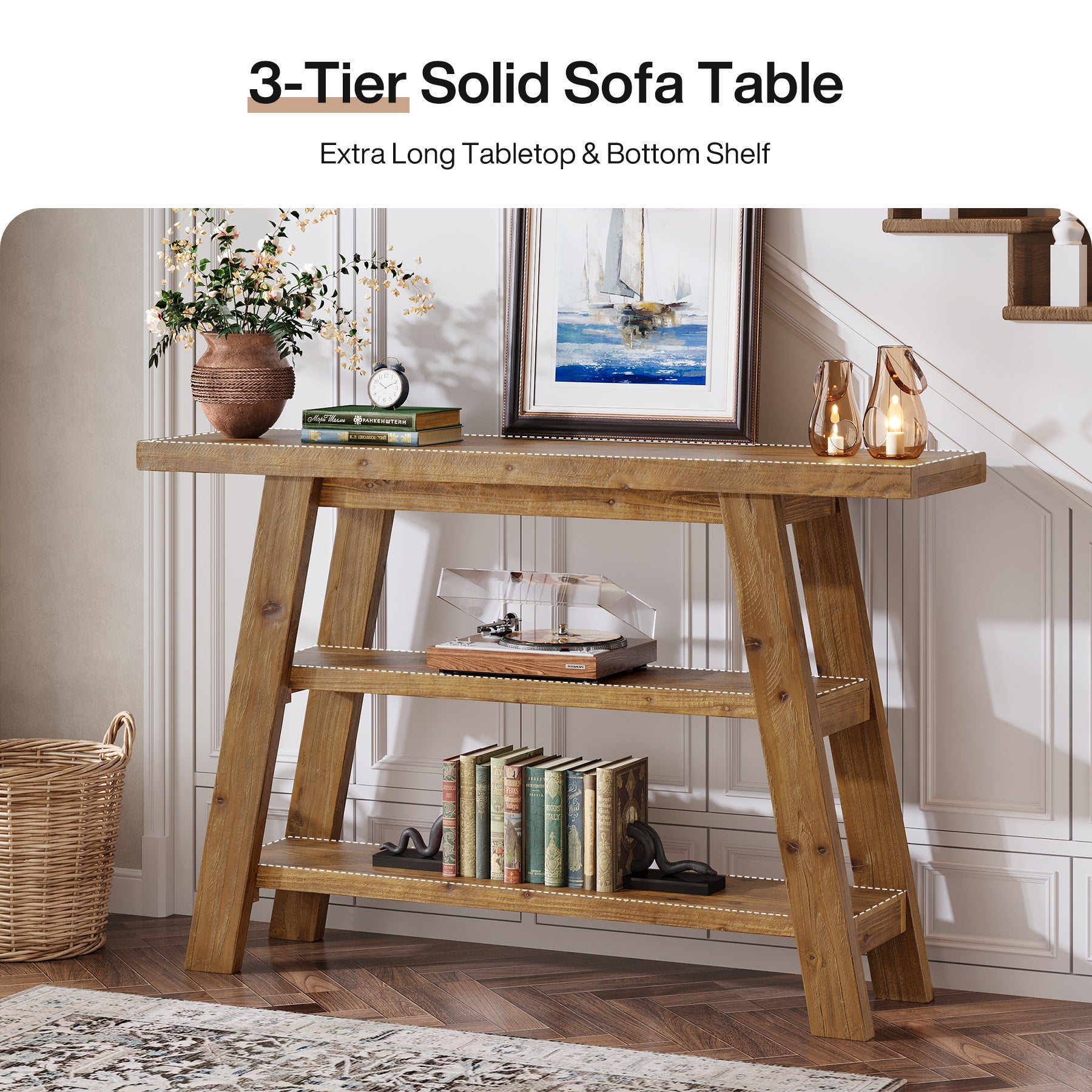 Tribesigns Tavolo consolle, 120 cm tavolo d'ingresso con ripiani a 3 livelli