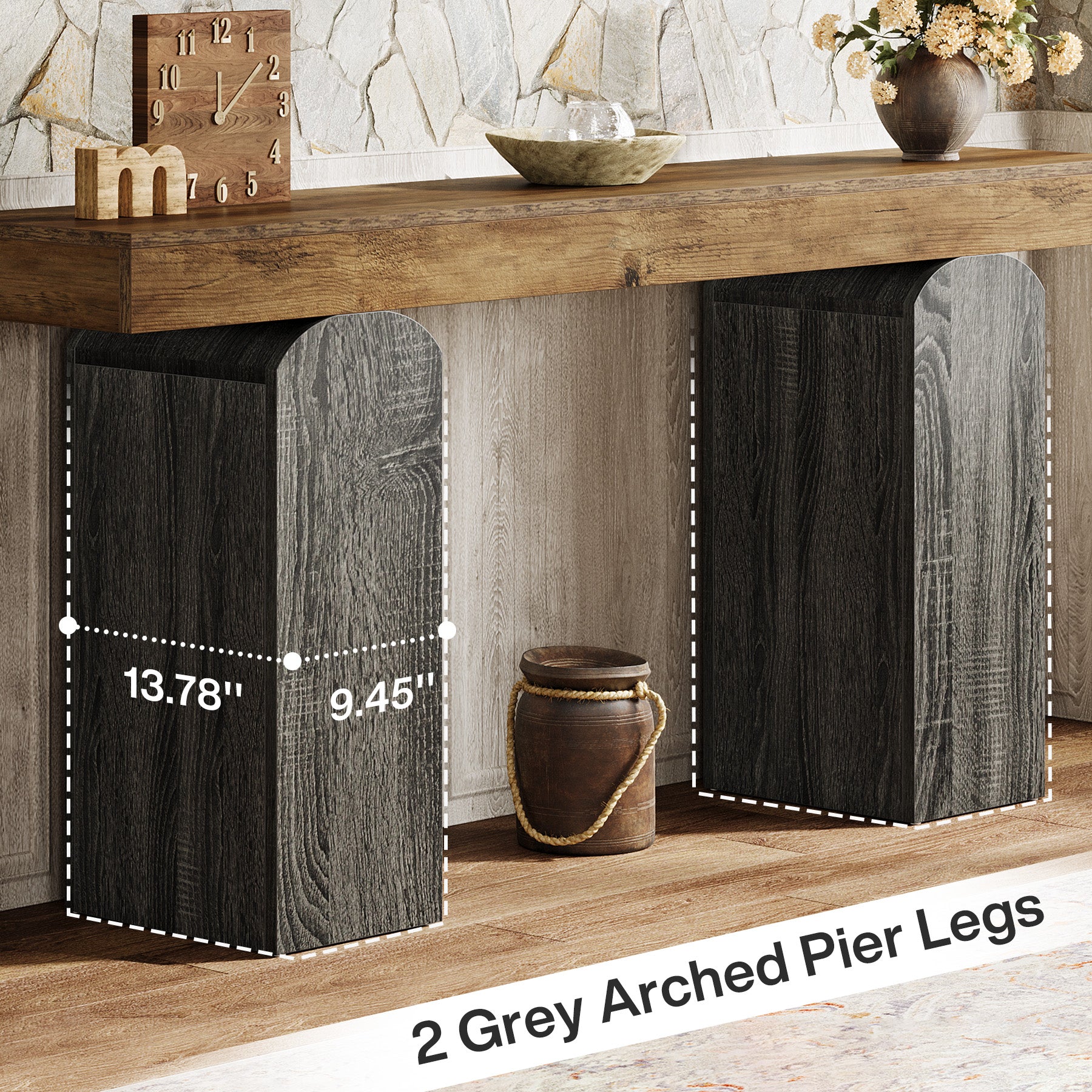 Tribesigns Tavolo consolle da 160 cm, tavolo da divano con due gambe a colonna curve.