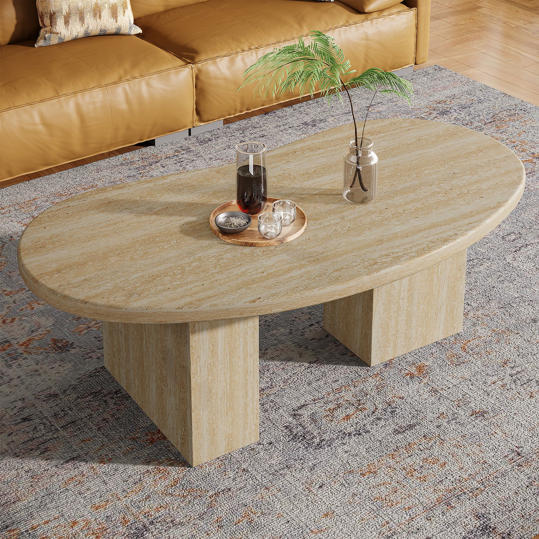 Tribesigns Tavolino da caffè da 115 cm, tavolino da cocktail centrale ovale con piedistallo asimmetrico