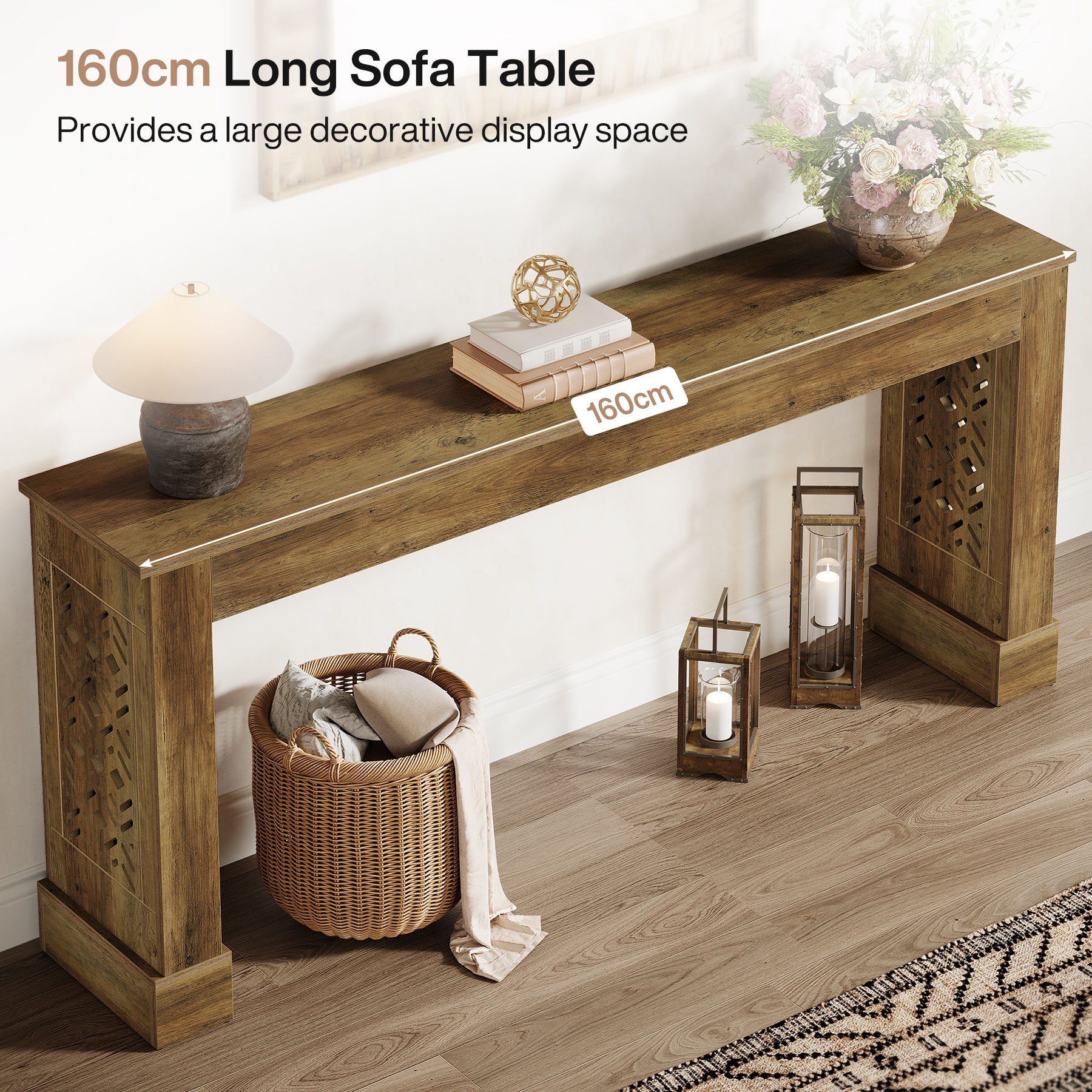 Tribesigns 160 cm Consolle Ingresso, Tavolo Consolle con Gambe con Motivo Retrò Cavo
