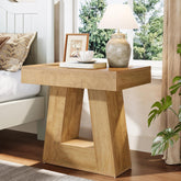 Tribesigns Tavolino laterale da 60 cm, moderno comodino a 2 livelli con base trapezoidale 3