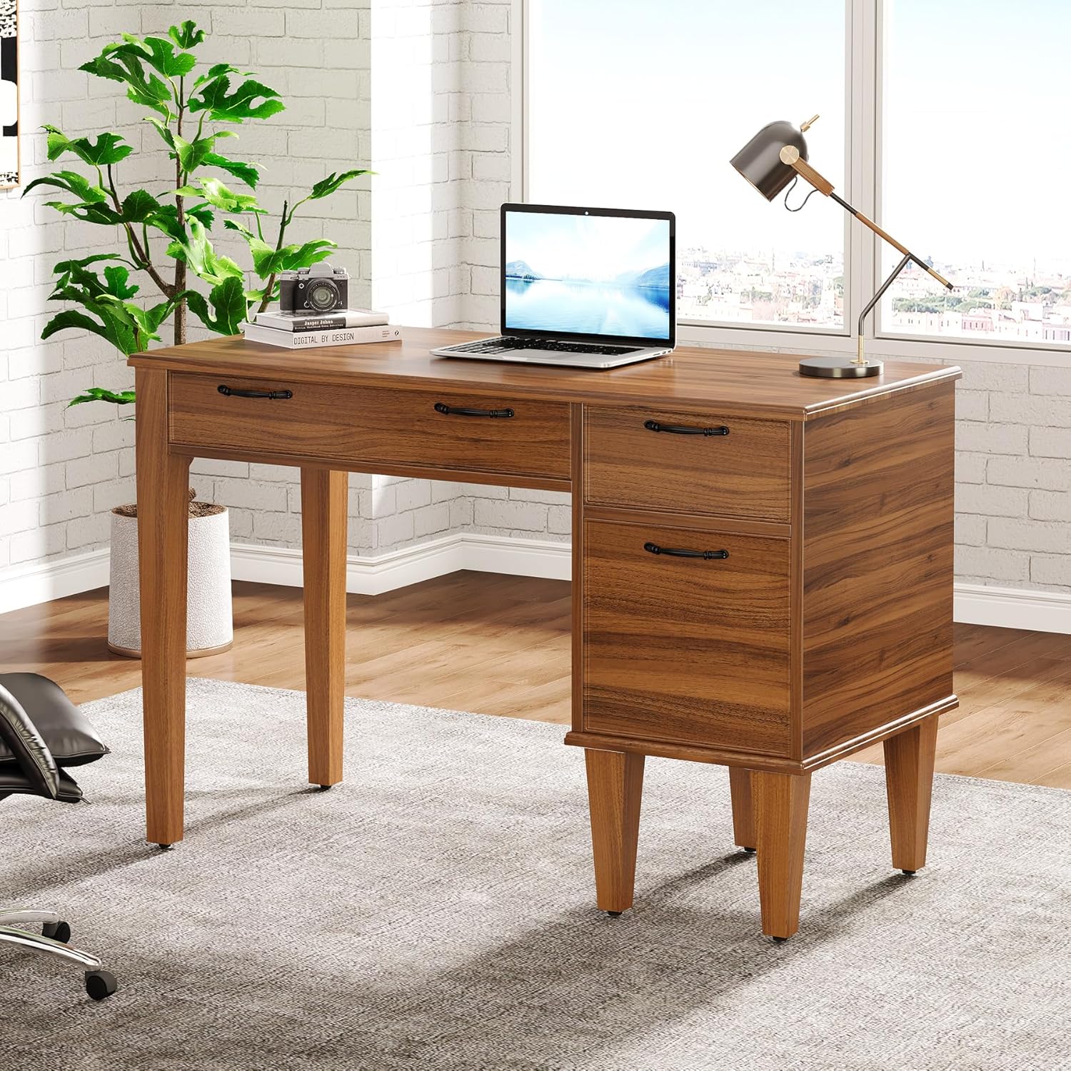 Tribesigns 120 cm Scrivania per computer, Scrivania da ufficio con 4 cassetti