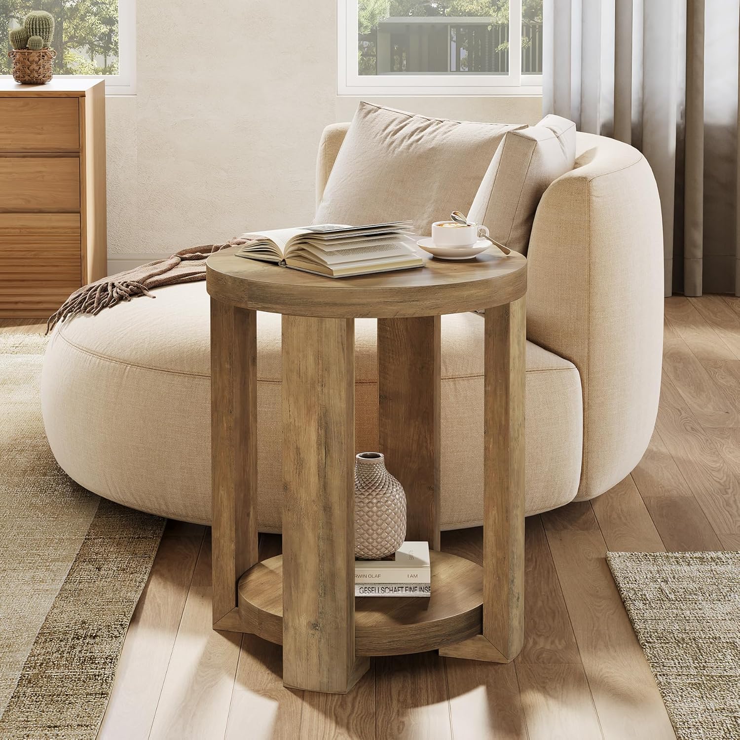 Tribesigns Tavolino da 50 cm, piccolo comodino rotondo con vano portaoggetti