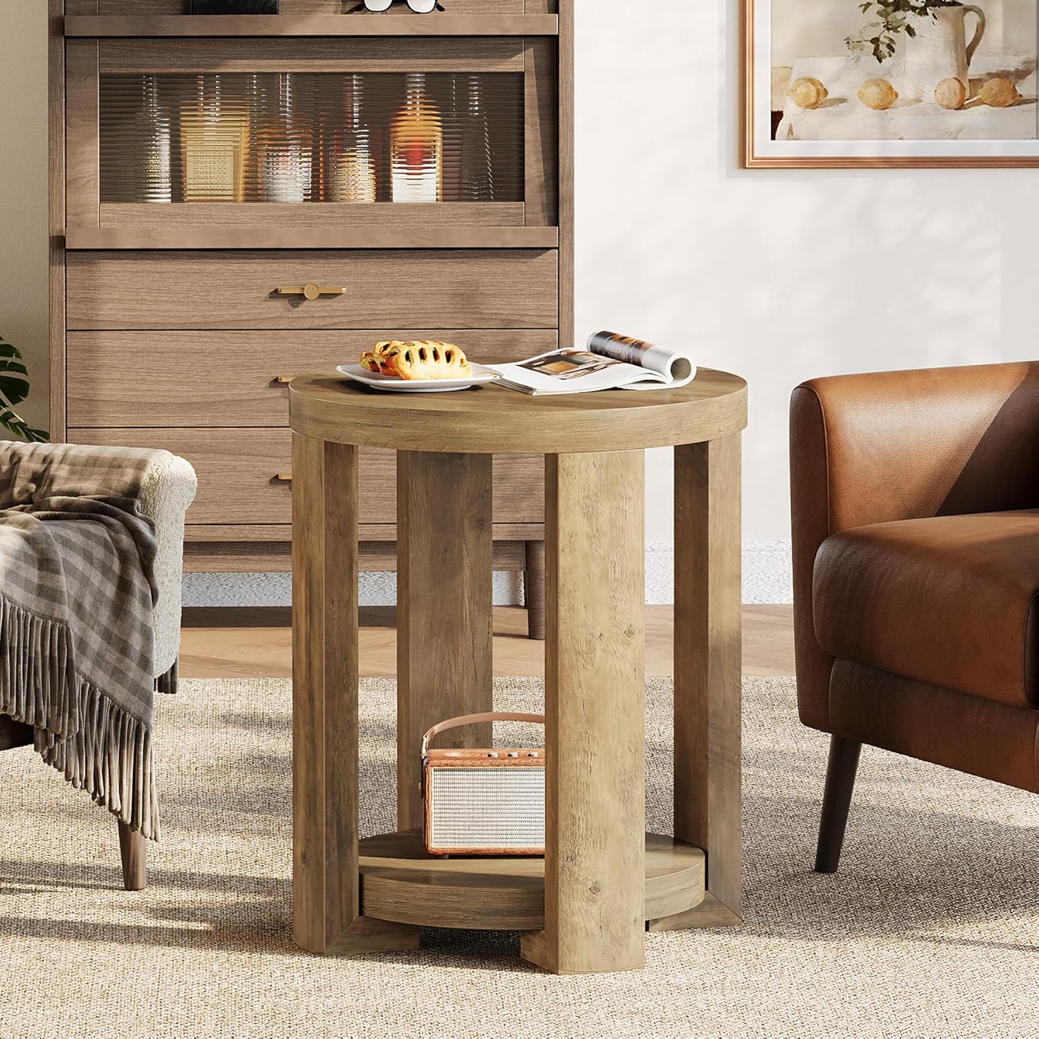 Tribesigns Tavolino da 50 cm, piccolo comodino rotondo con vano portaoggetti