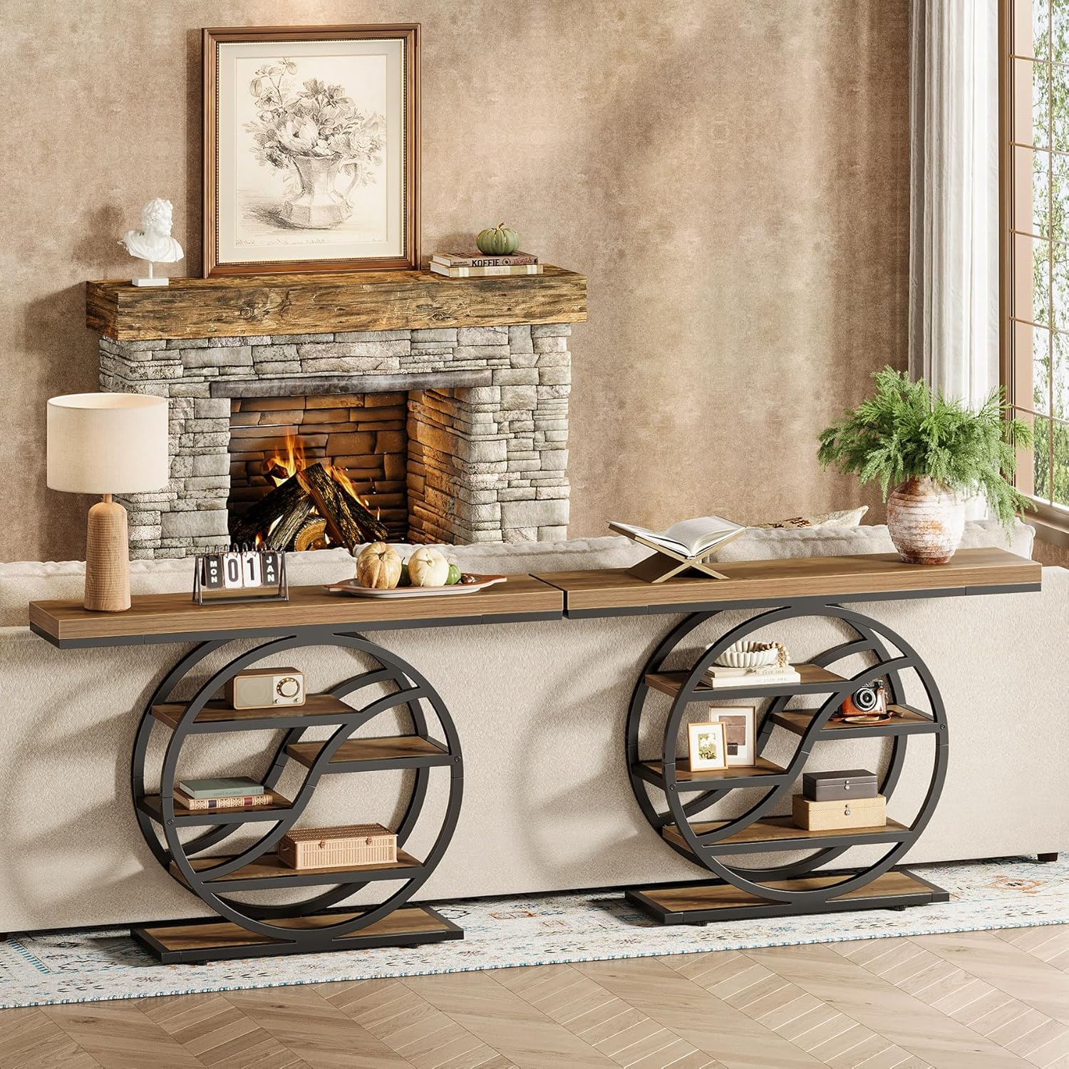 Tribesigns Tavolo consolle, 120 cm tavolo d'ingresso a 5 piani con base circolare