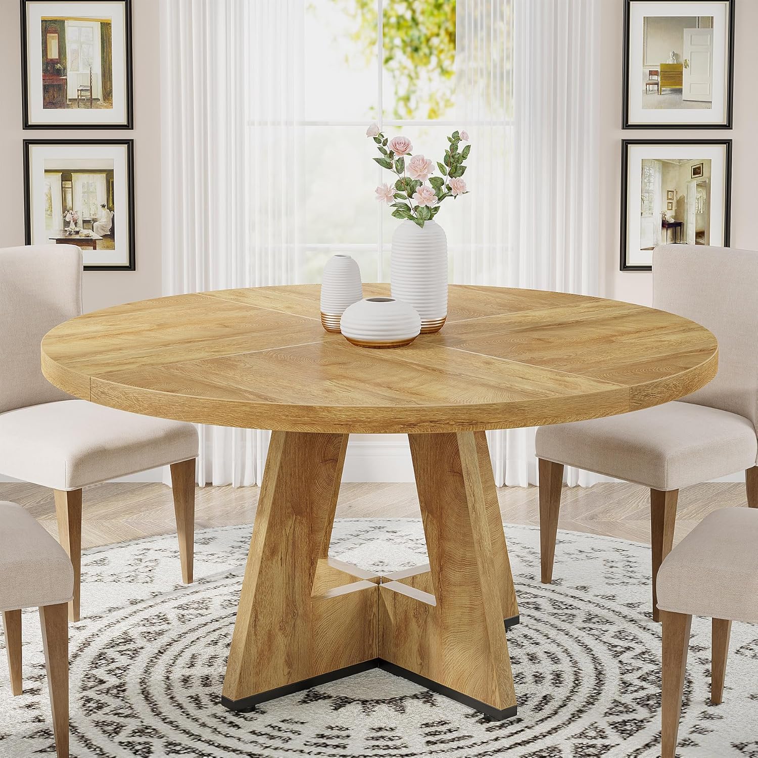 Tribesigns Tavolo da pranzo, 120 cm rotondo da cucina per 4 persone