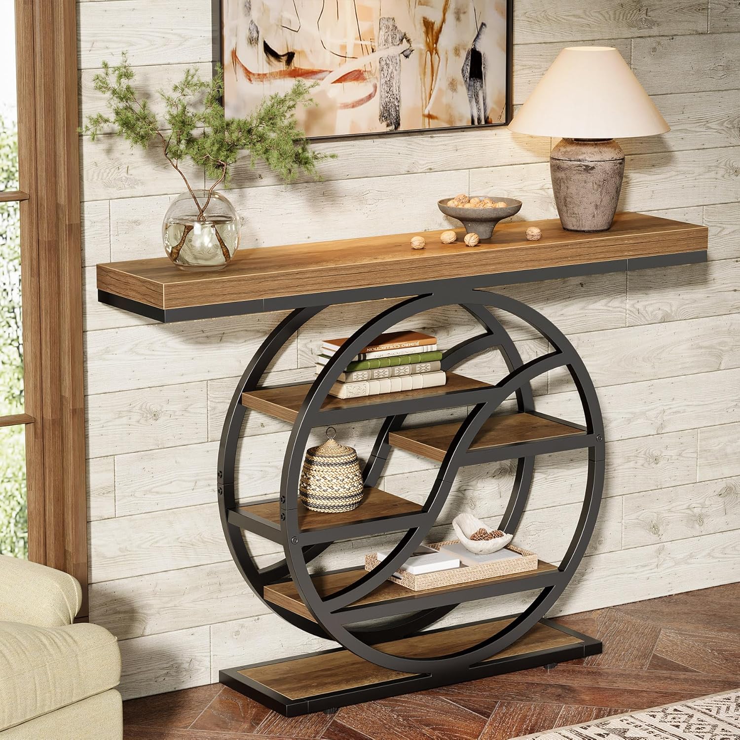 Tribesigns Tavolo consolle, 120 cm tavolo d'ingresso a 5 piani con base circolare