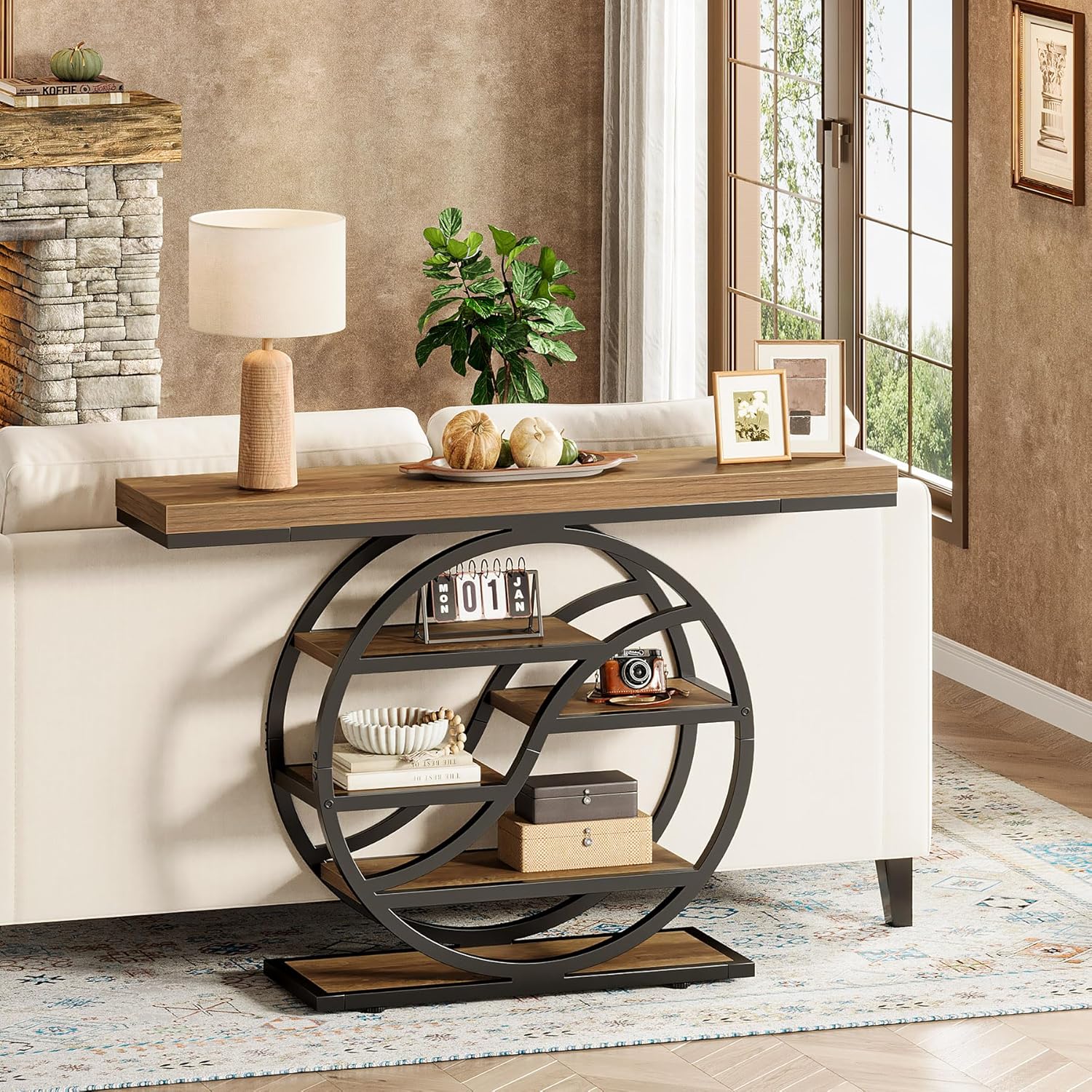 Tribesigns Tavolo consolle, 120 cm tavolo d'ingresso a 5 piani con base circolare