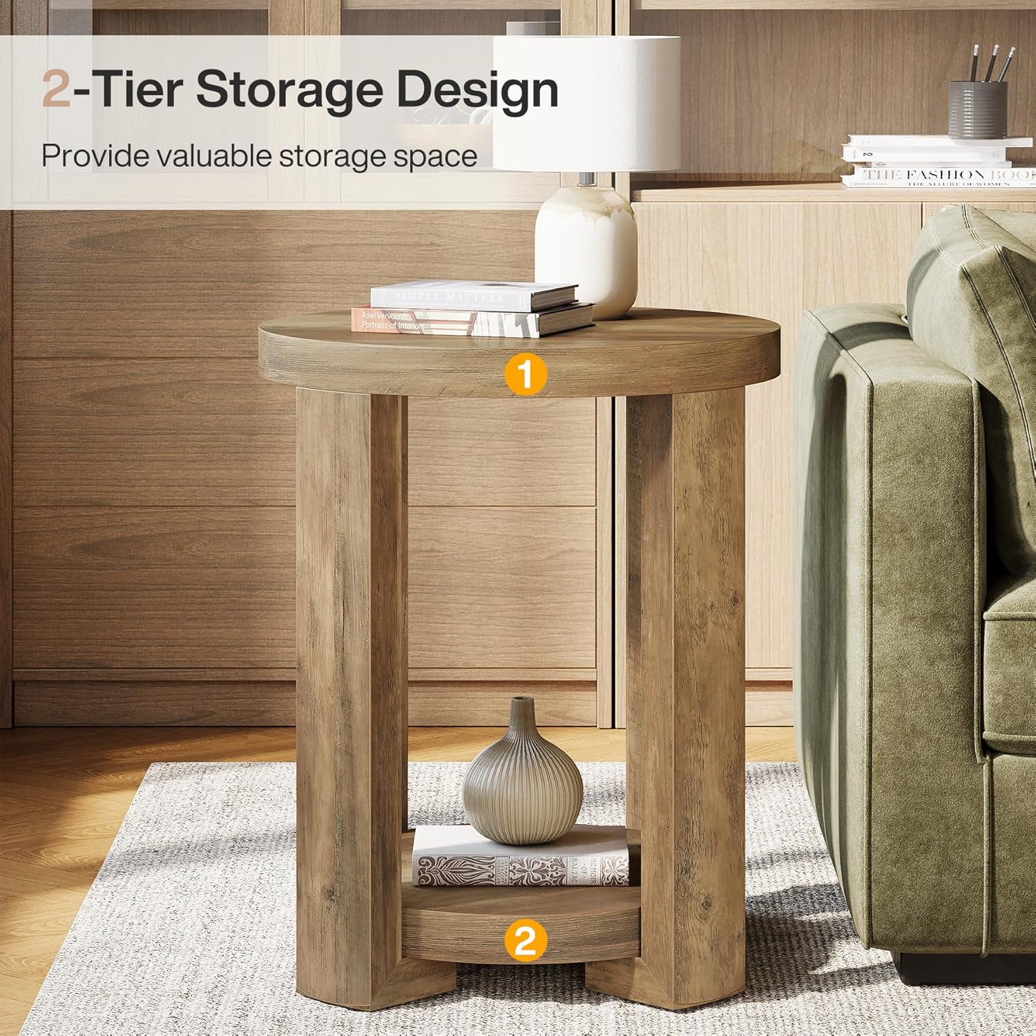 Tribesigns Tavolino da 50 cm, piccolo comodino rotondo con vano portaoggetti