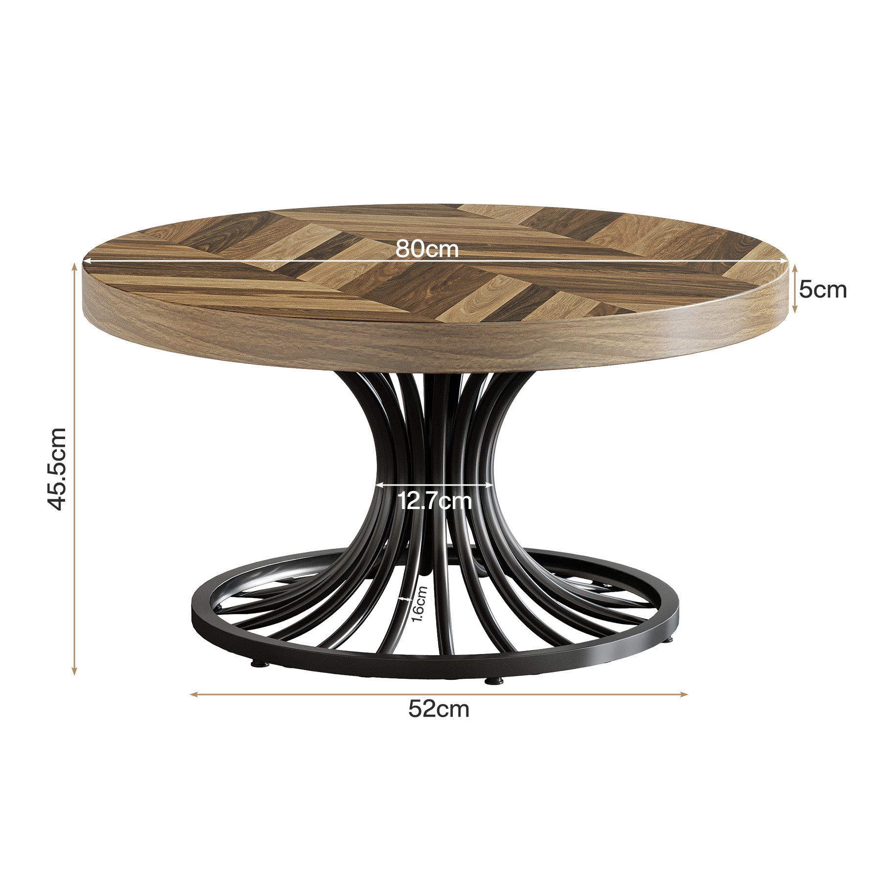 Tribesigns Tavolino da caffè, tavolo centrale circolare da fattoria da 80 cm con piedistallo elegante