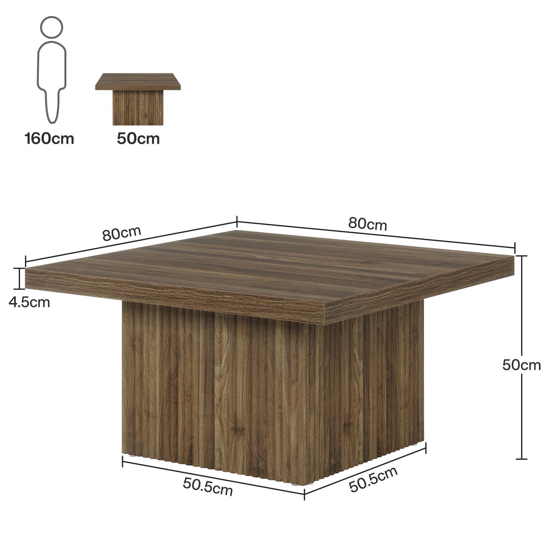 Tribesigns Tavolino Salotto 80 cm, Tavolino Centrale Quadrato in Legno