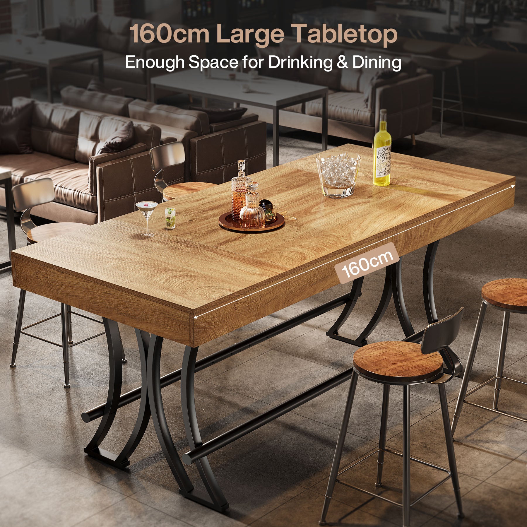 Tribesigns Tavolo da bar da 160 cm, tavolo da pub alto con poggiapiedi in metallo
